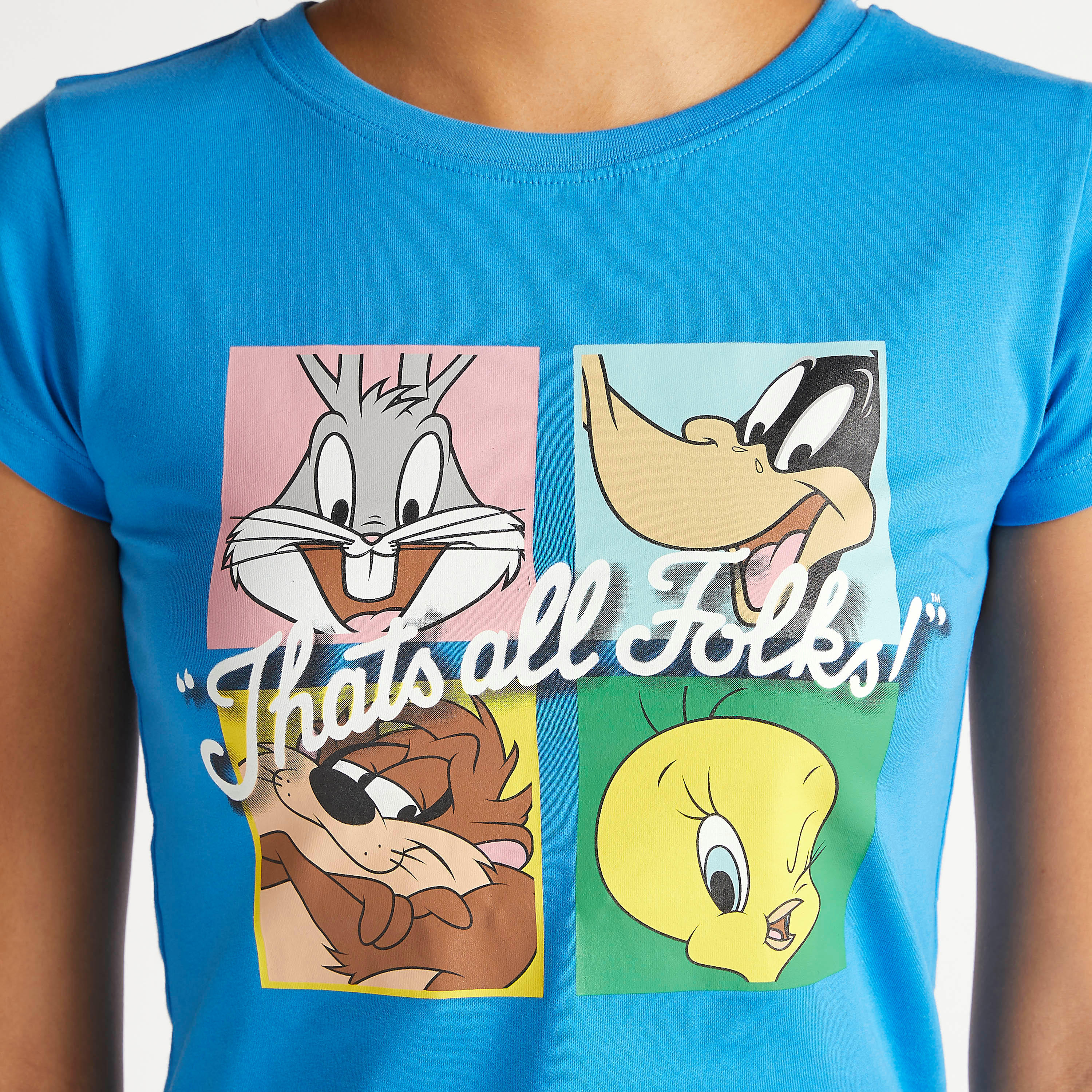 تيشيرت بياقة ضيقة وأكمام كاب وطبعات لوني تيونر-women-clothing-tshirts-image-3