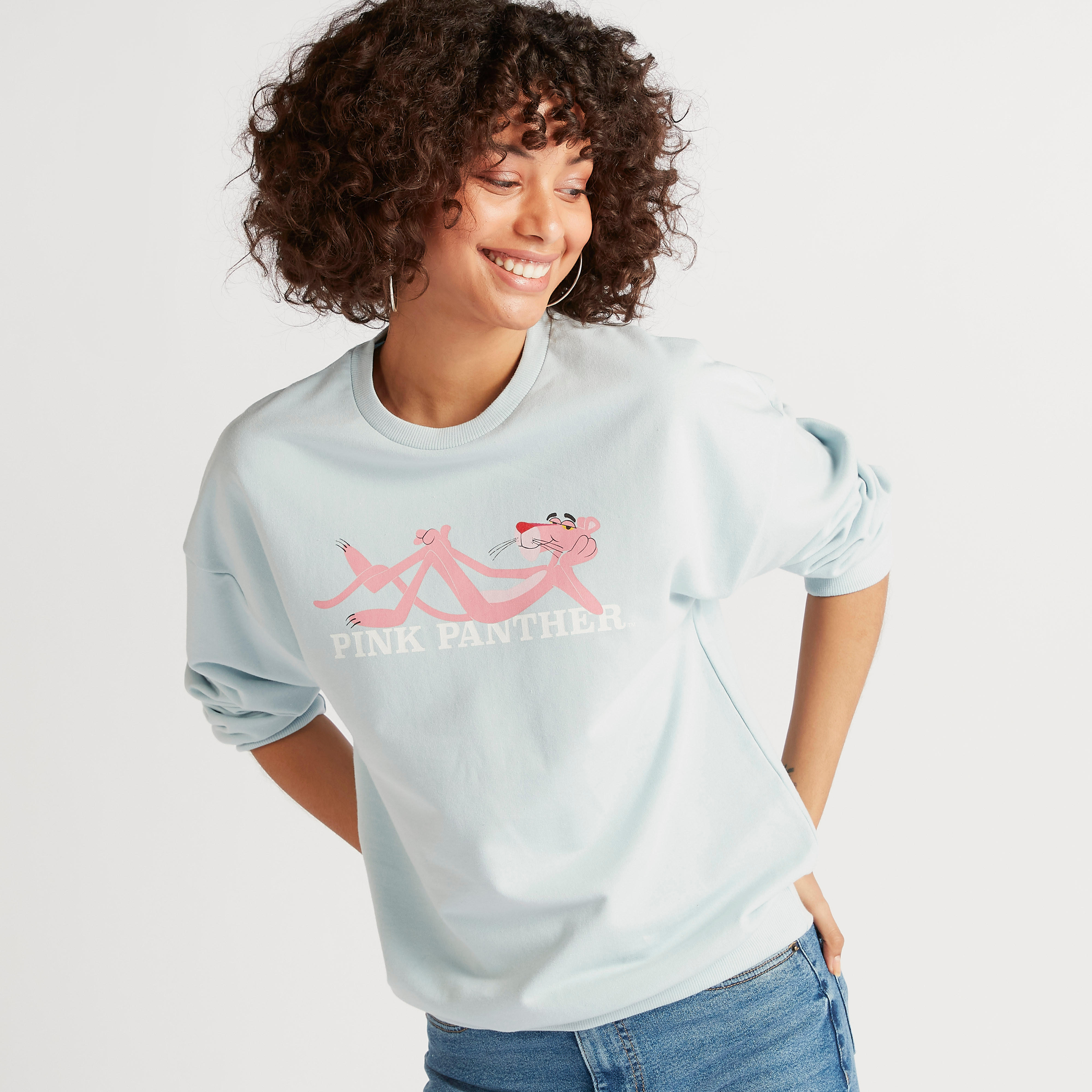 سويت شيرت بياقة ضيقة وأكمام طويلة وطبعات بينك بانتر-women-winterwear-hoodiesandsweatshirts-sweatshirts-image-1
