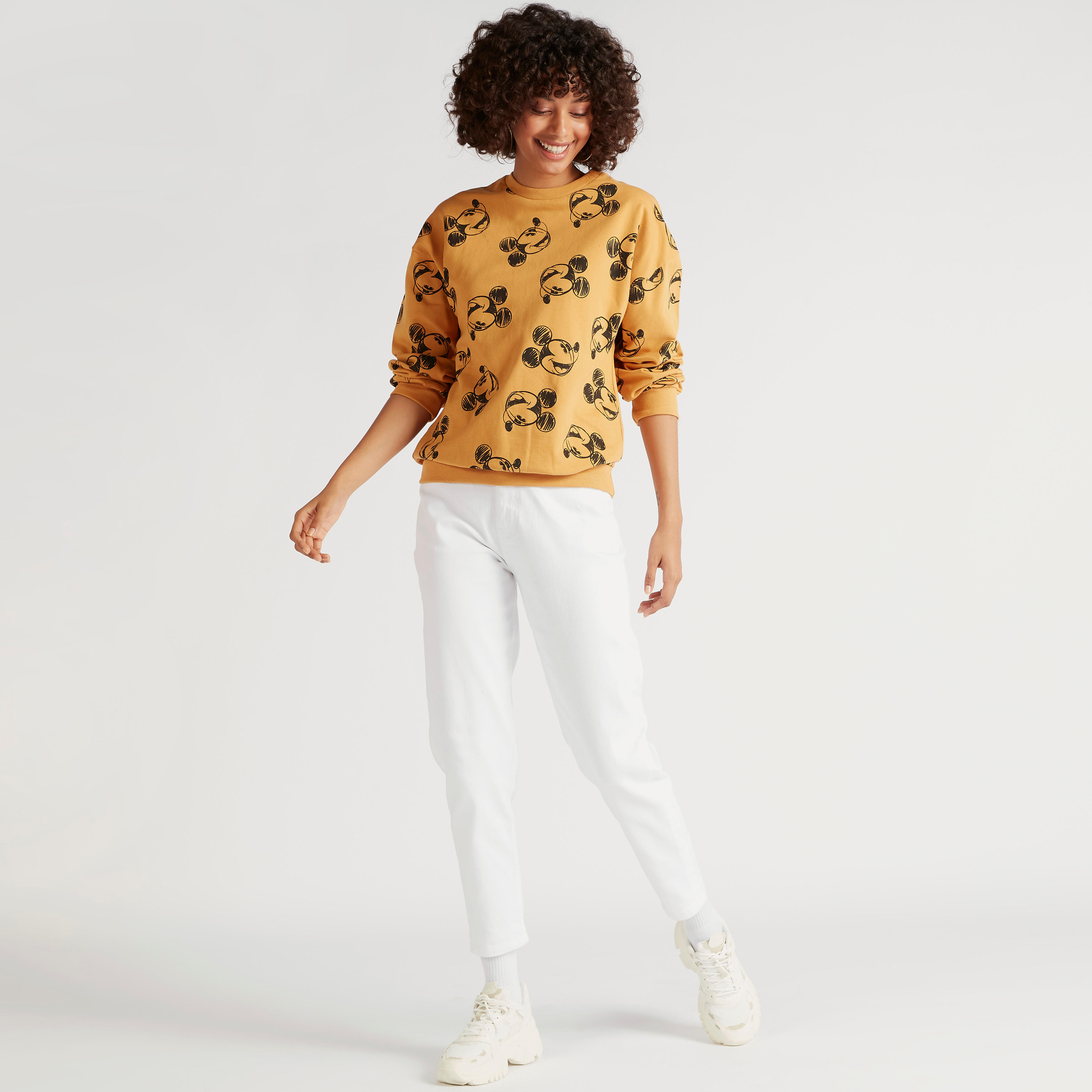Mickey Mouse Print Sweatshirt with Crew Neck and Long Sleeves-women-winterwear-hoodiesandsweatshirts-sweatshirts-image-2