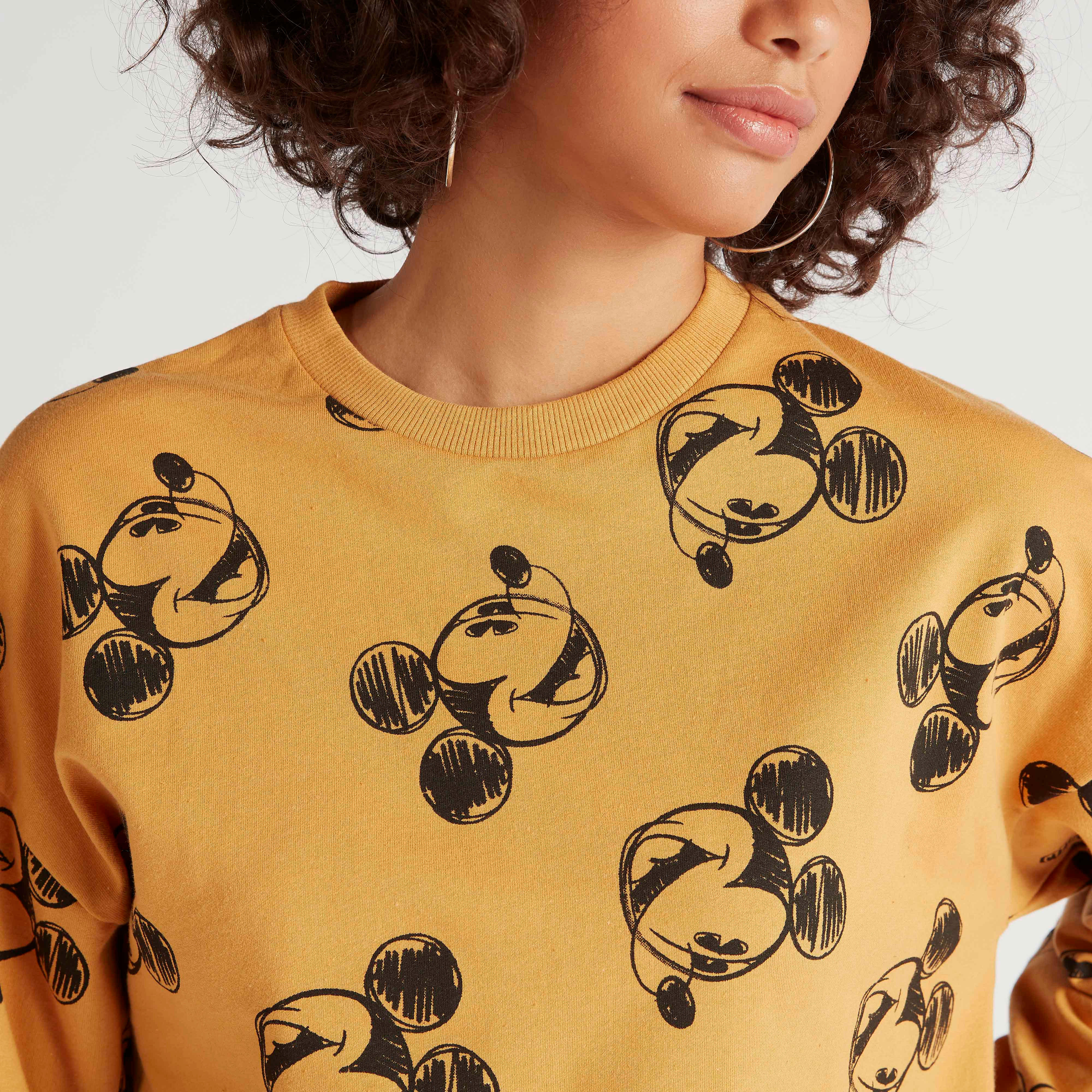 Mickey Mouse Print Sweatshirt with Crew Neck and Long Sleeves-women-winterwear-hoodiesandsweatshirts-sweatshirts-image-3