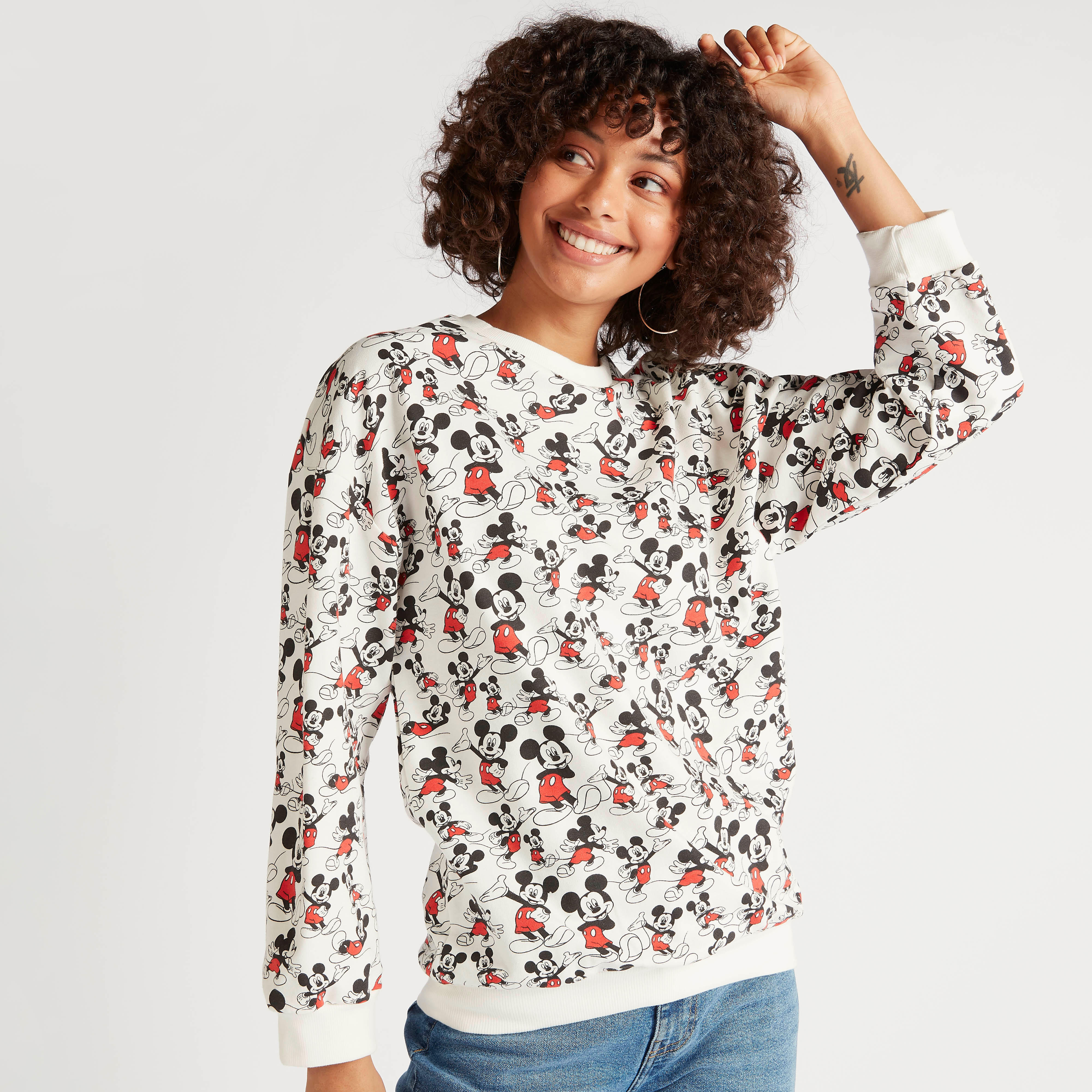 سويت شيرت بياقة ضيقة وأكمام طويلة وطبعات ميكي ماوس-women-winterwear-hoodiesandsweatshirts-sweatshirts-image-1
