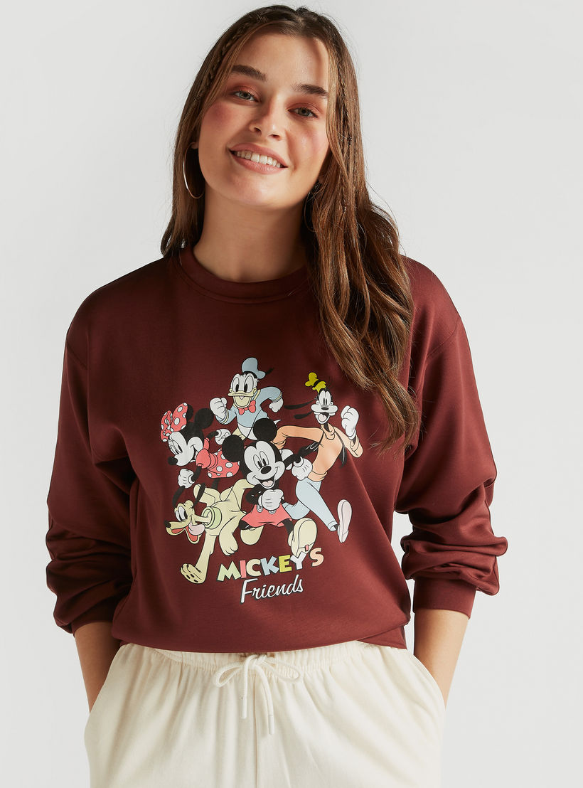 سويت شيرت بياقة ضيقة وأكمام طويلة وطبعات ميكي أند ذي فريدنز-women-winterwear-hoodiesandsweatshirts-sweatshirts-image-1