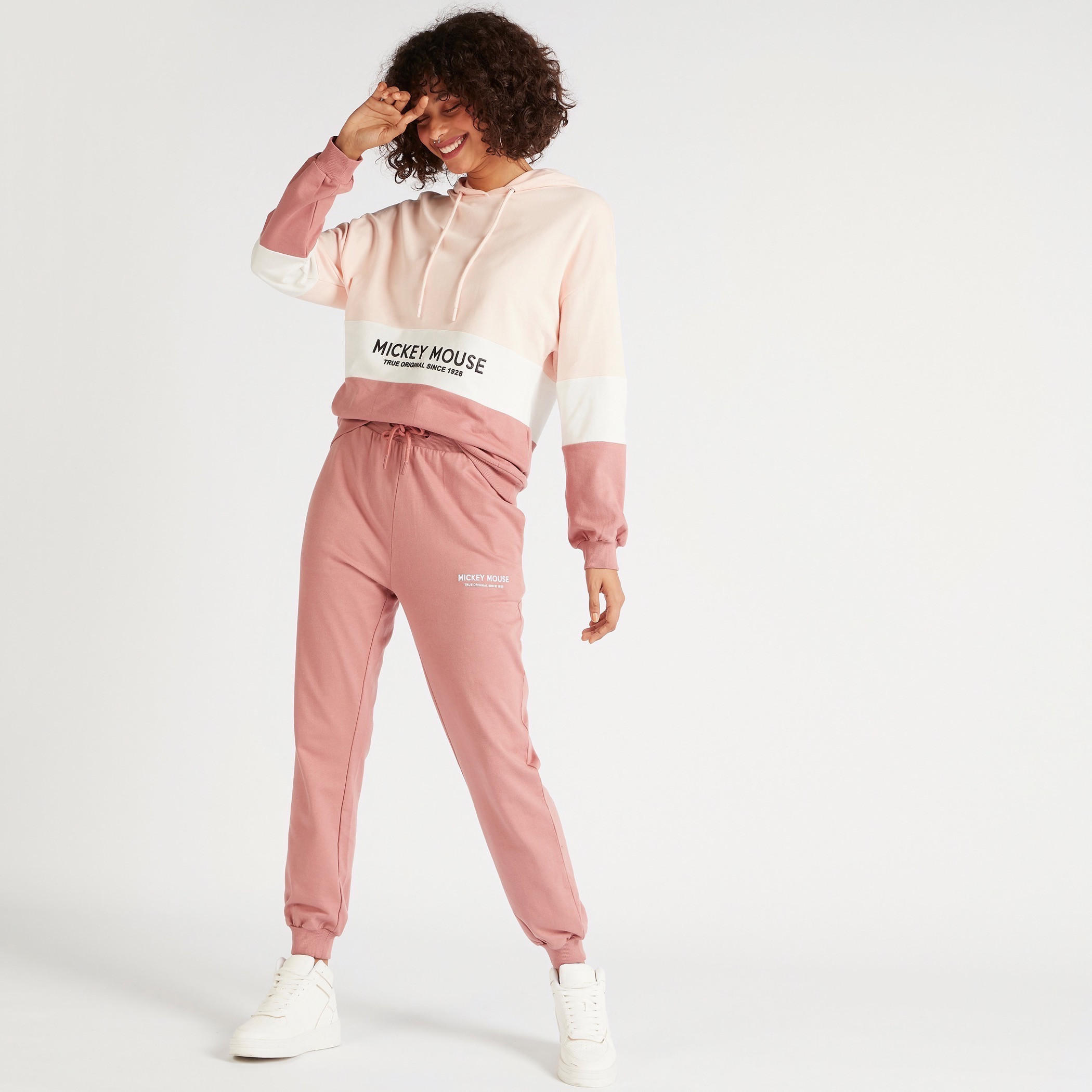 Mickey Mouse Text Detailed Mid-Rise Joggers with Pockets-women-clothing-bottoms-joggers-image-2