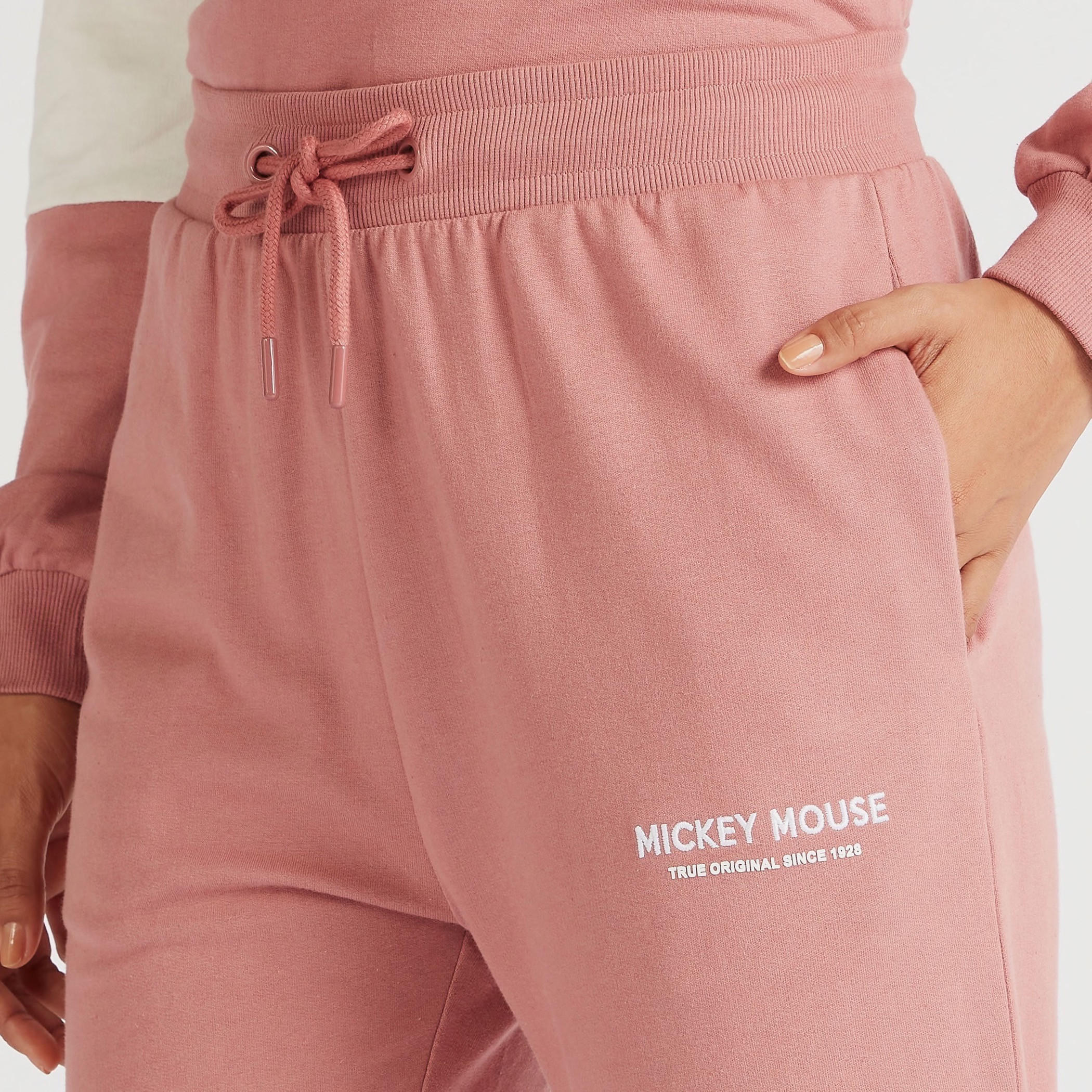 Mickey Mouse Text Detailed Mid-Rise Joggers with Pockets-women-clothing-bottoms-joggers-image-3