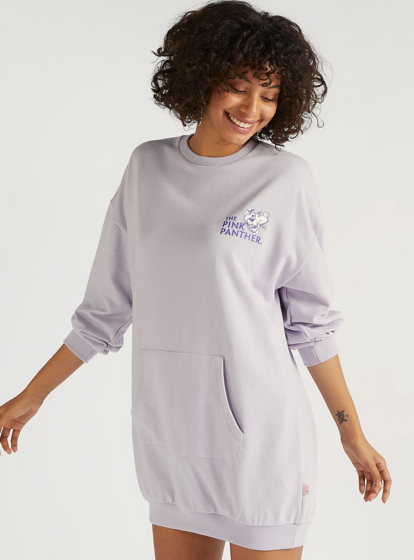 فستان جامبر قصير بجيب كنغر وطبعات ذي بينك بانتر-women-clothing-dresses-image-1