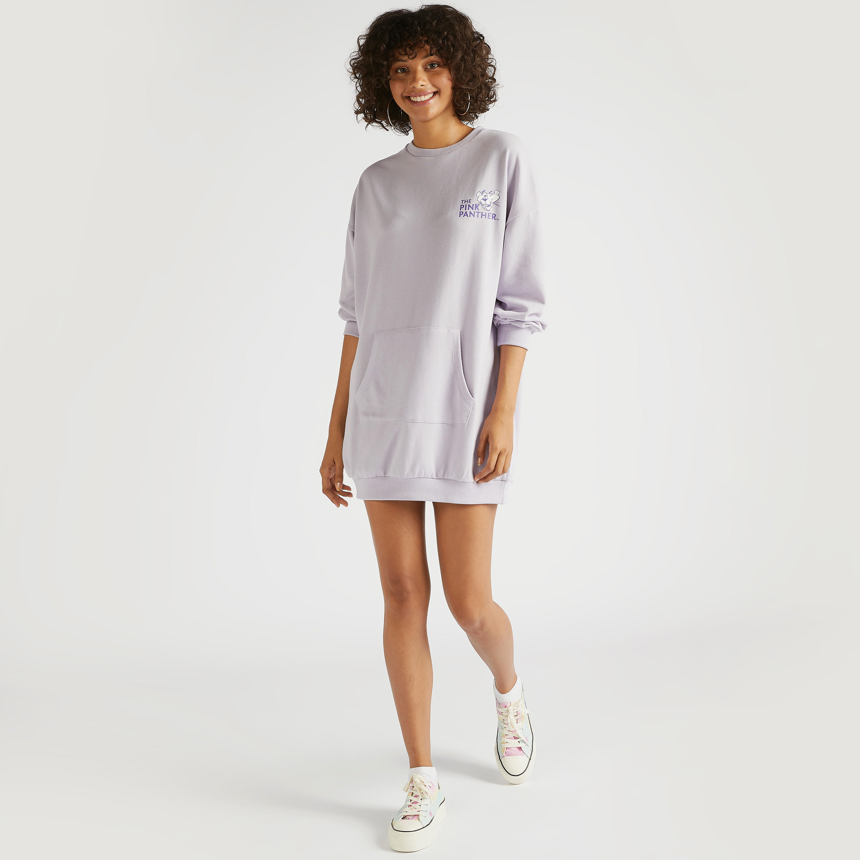 فستان جامبر قصير بجيب كنغر وطبعات ذي بينك بانتر-women-clothing-dresses-image-2