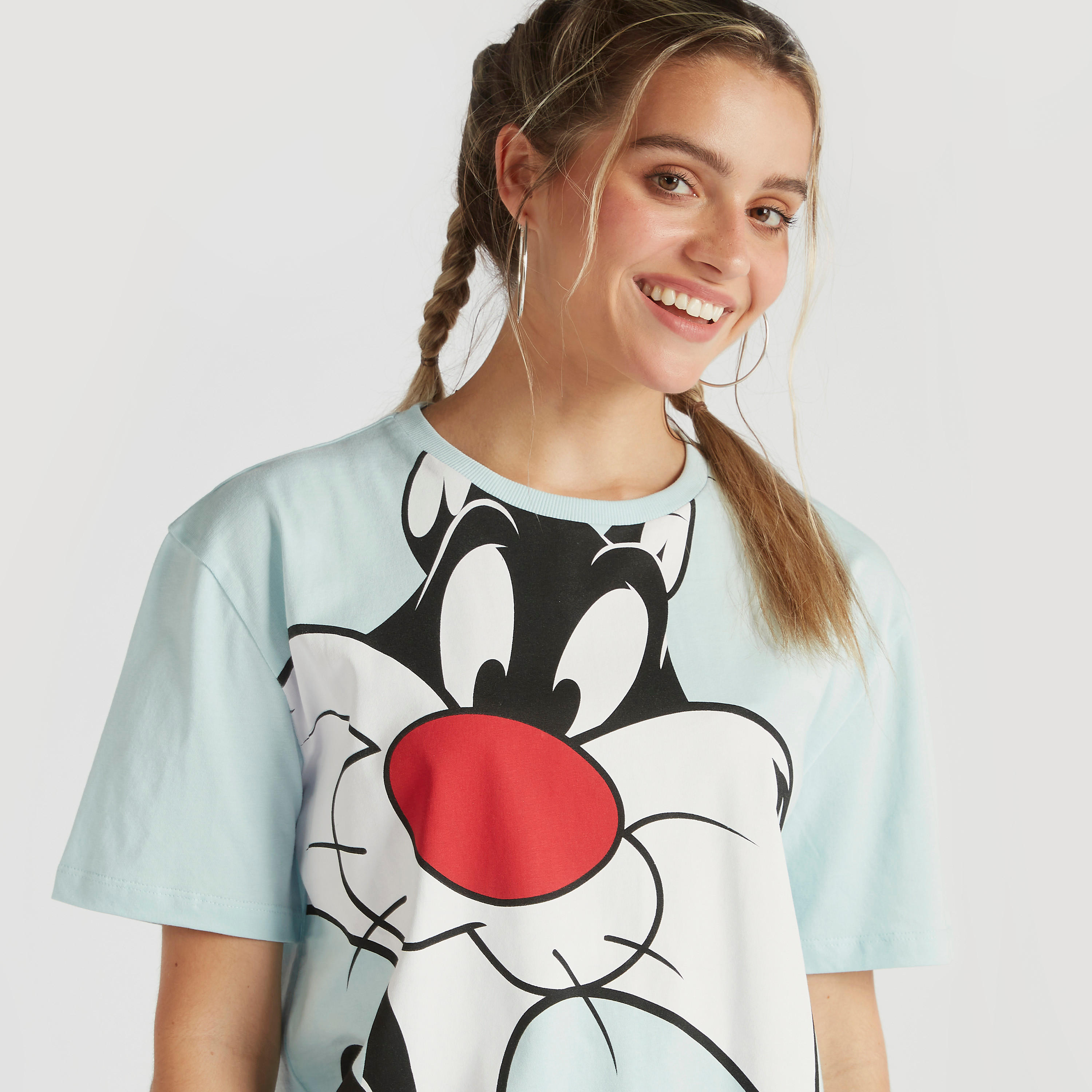 Sylvester The Cat Print T-shirt with Crew Neck and Short Sleeves-women-clothing-tshirts-image-3