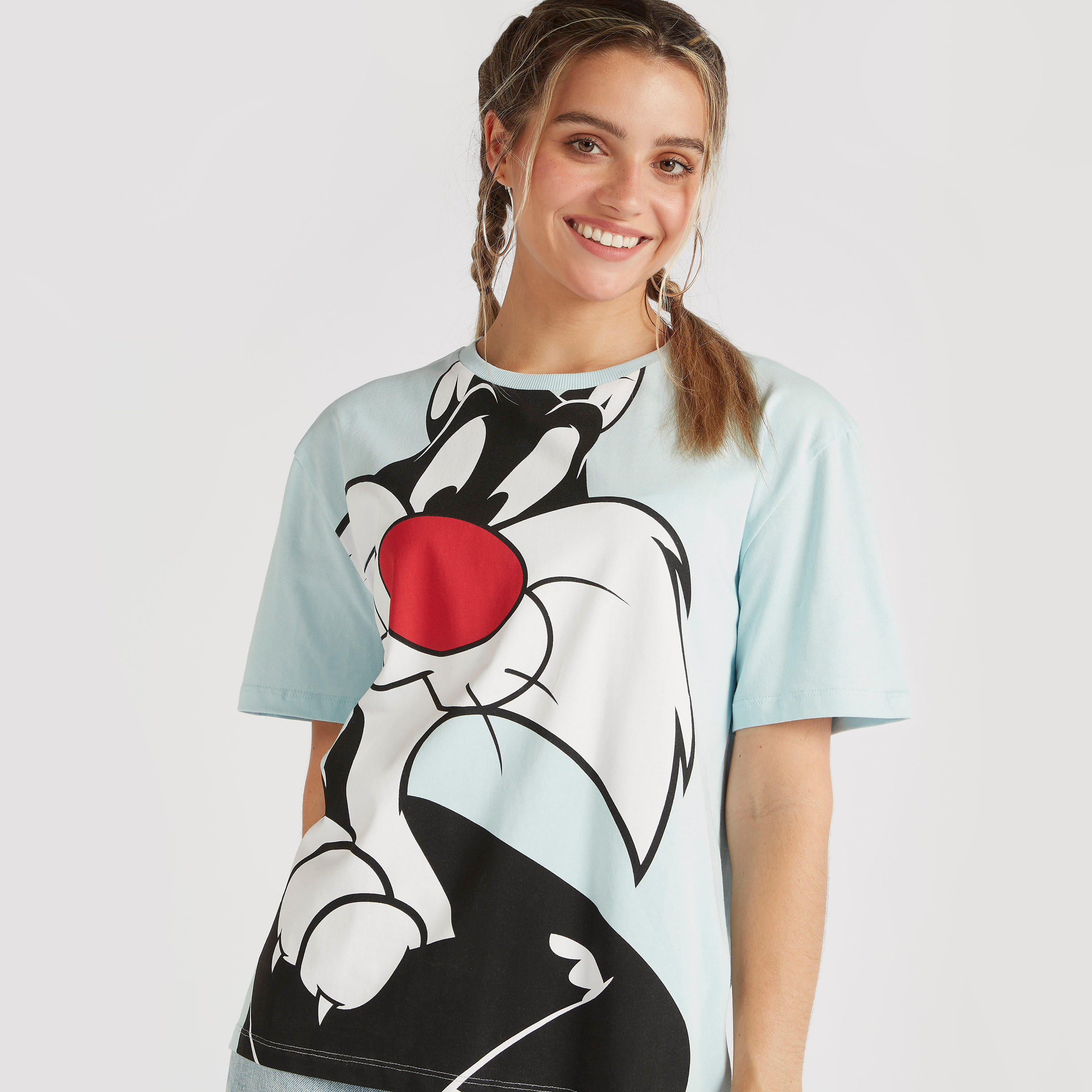 Sylvester The Cat Print T-shirt with Crew Neck and Short Sleeves-women-clothing-tshirts-image-5