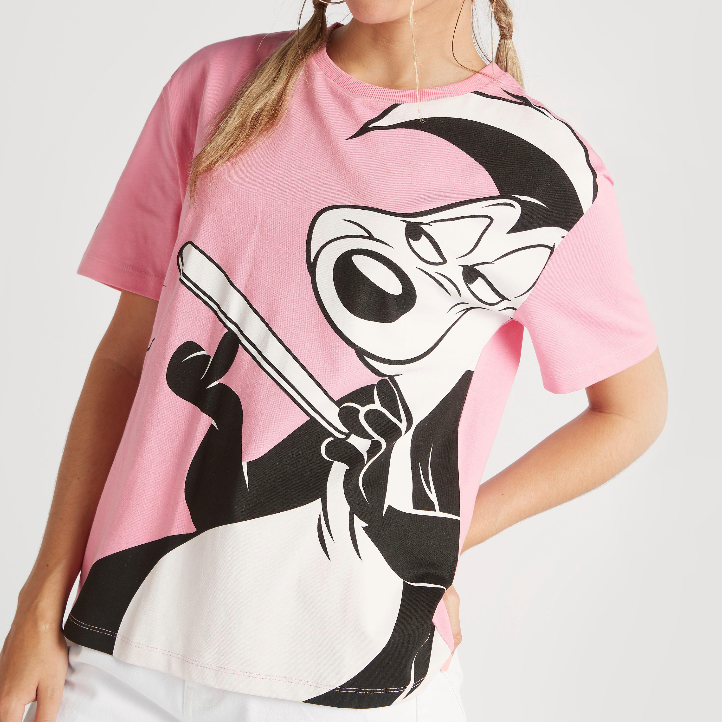 تيشيرت بياقة ضيّقة وأكمام قصيرة وطبعات بيبي لي بيو-women-clothing-tshirts-image-3