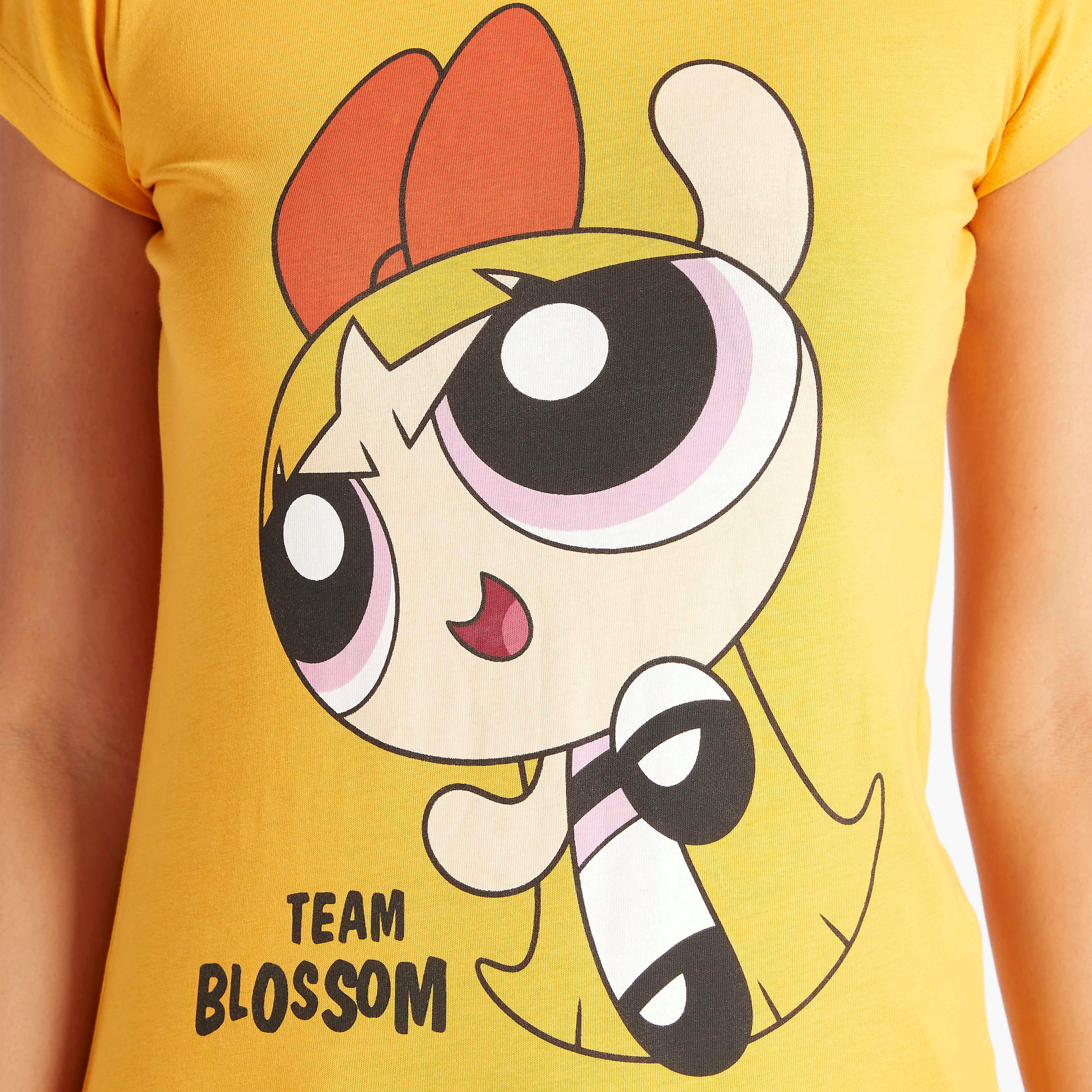 The PowerPuff Girls Print T-shirt with Cap Sleeves and Crew Neck-women-clothing-tshirts-image-3
