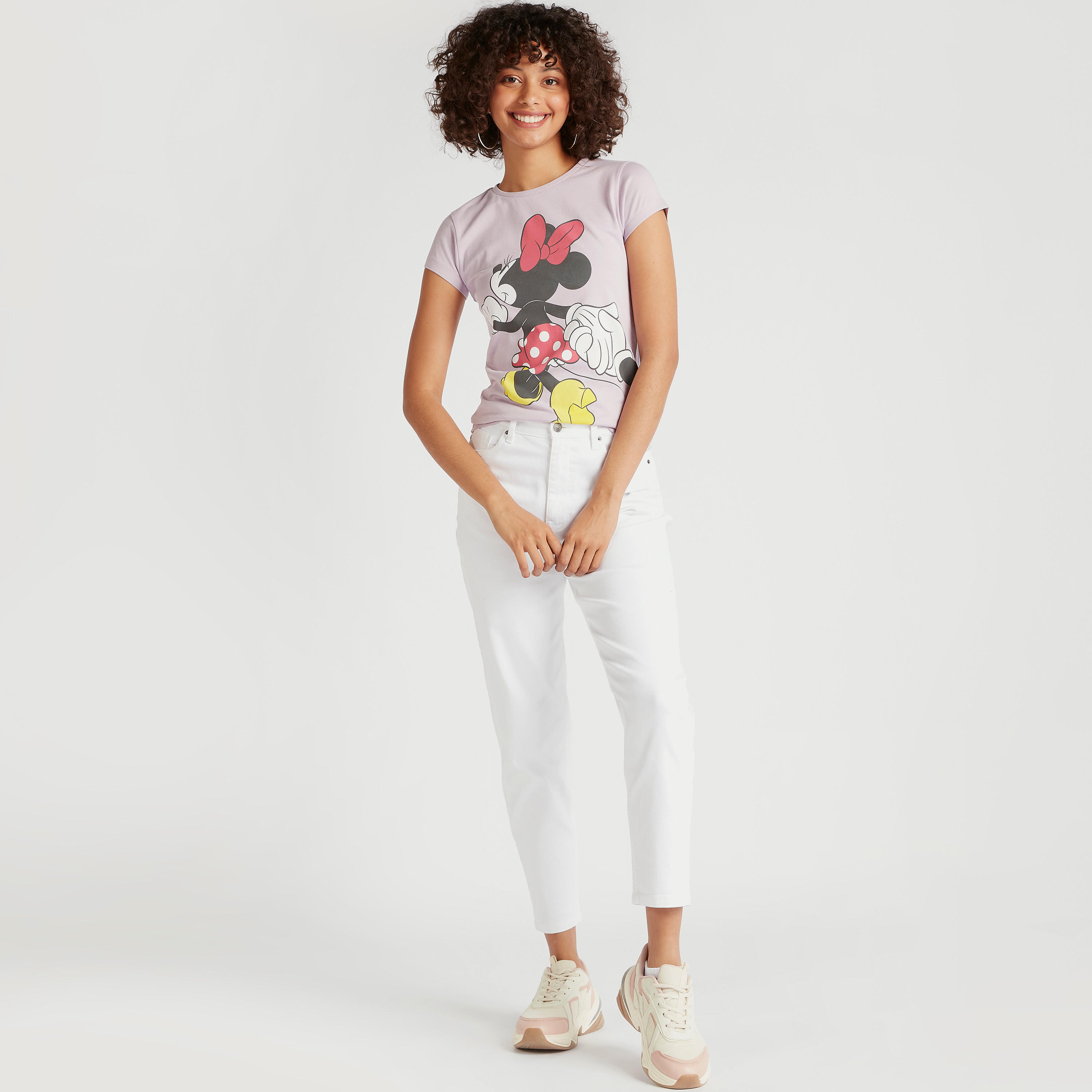 تيشيرت بياقة ضيّقة وأكمام كاب وطبعات ميني ماوس-women-clothing-tshirts-image-2