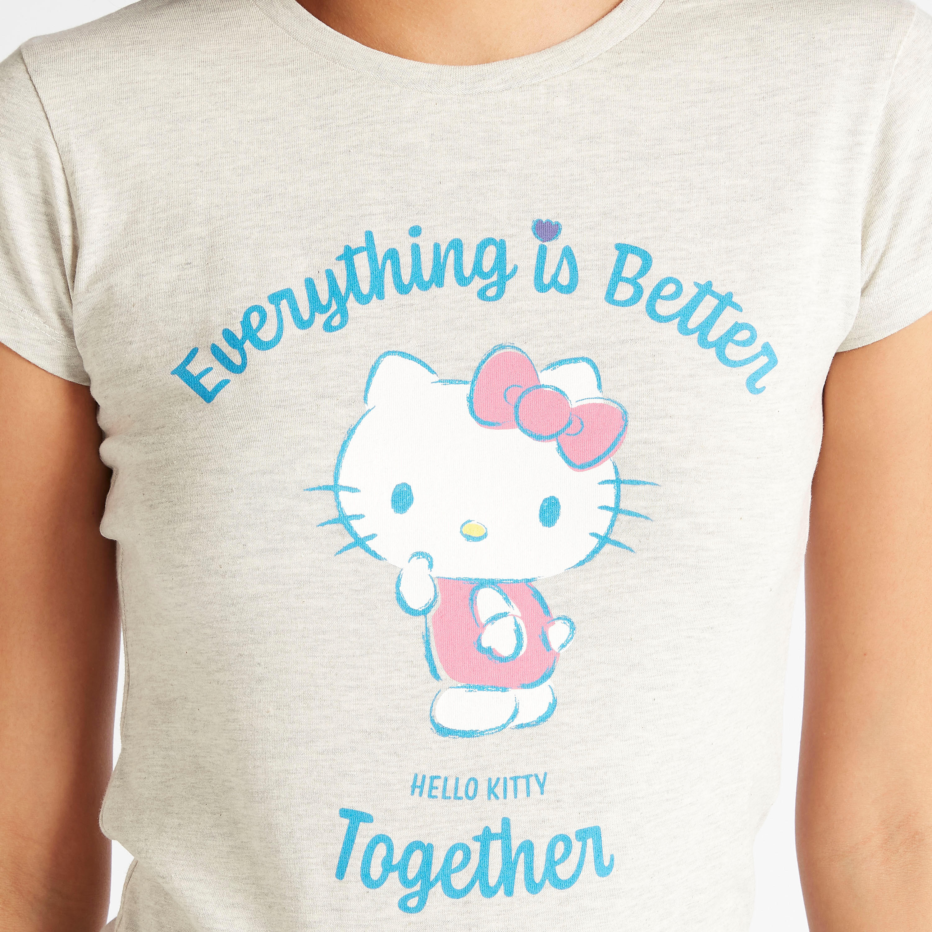 Hello Kitty Print T-shirt with Cap Sleeves and Crew Neck-women-clothing-tshirts-image-3