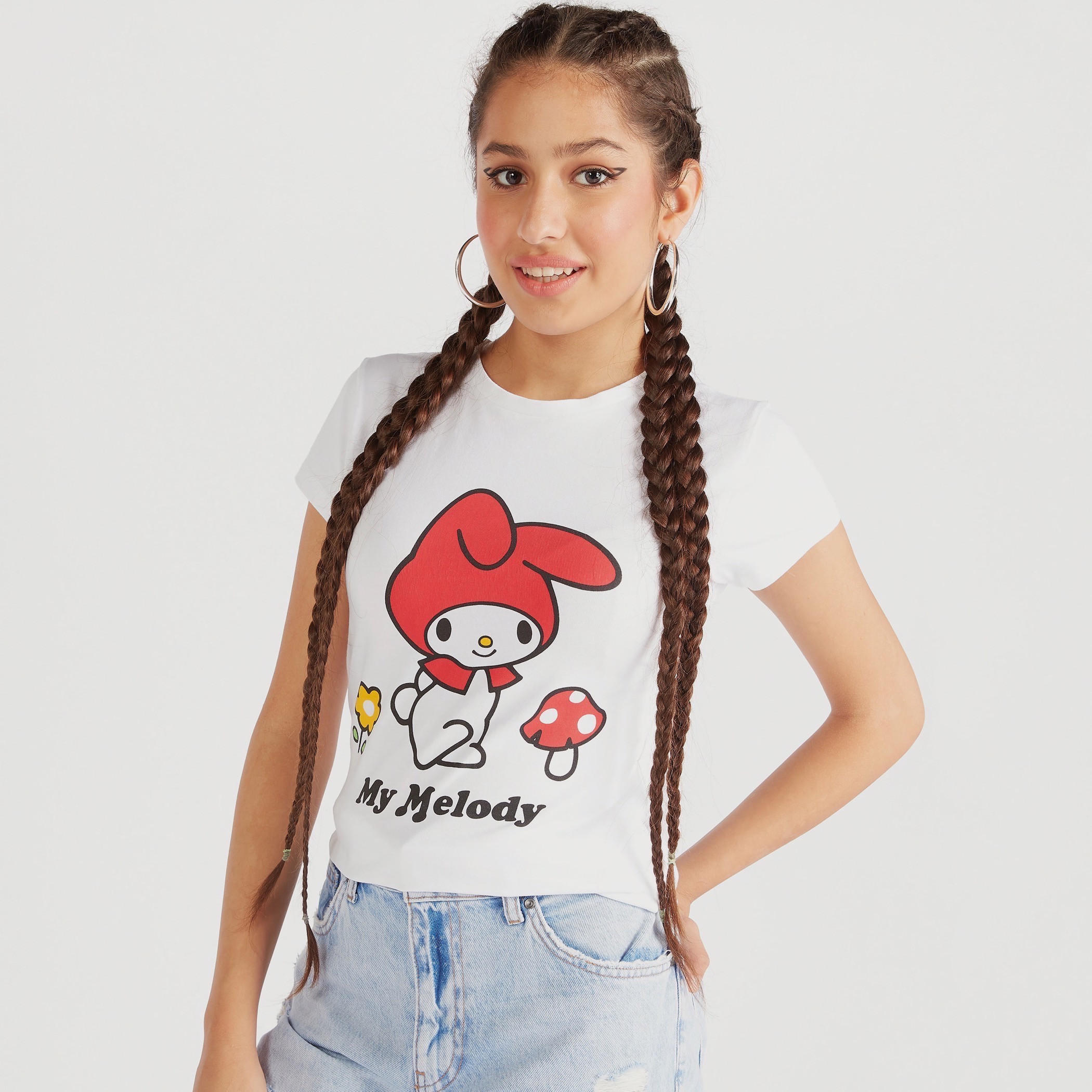 تيشيرت بياقة ضيّقة وأكمام كاب وطبعات ميلودي-women-clothing-tshirts-image-1
