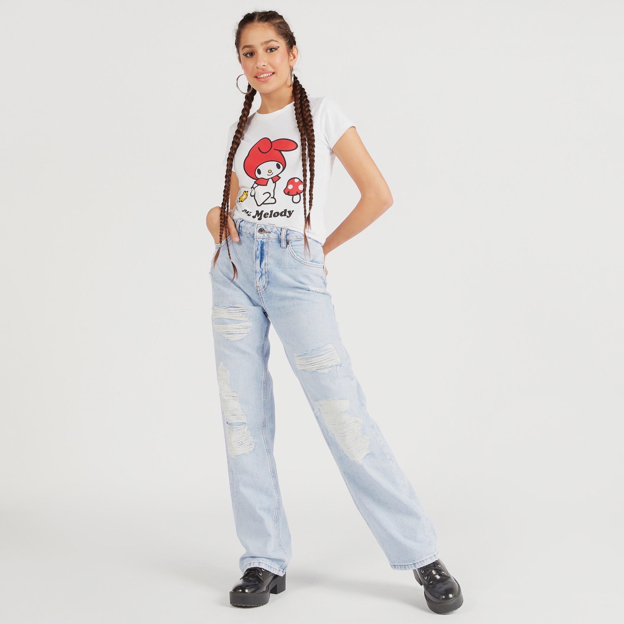 تيشيرت بياقة ضيّقة وأكمام كاب وطبعات ميلودي-women-clothing-tshirts-image-2