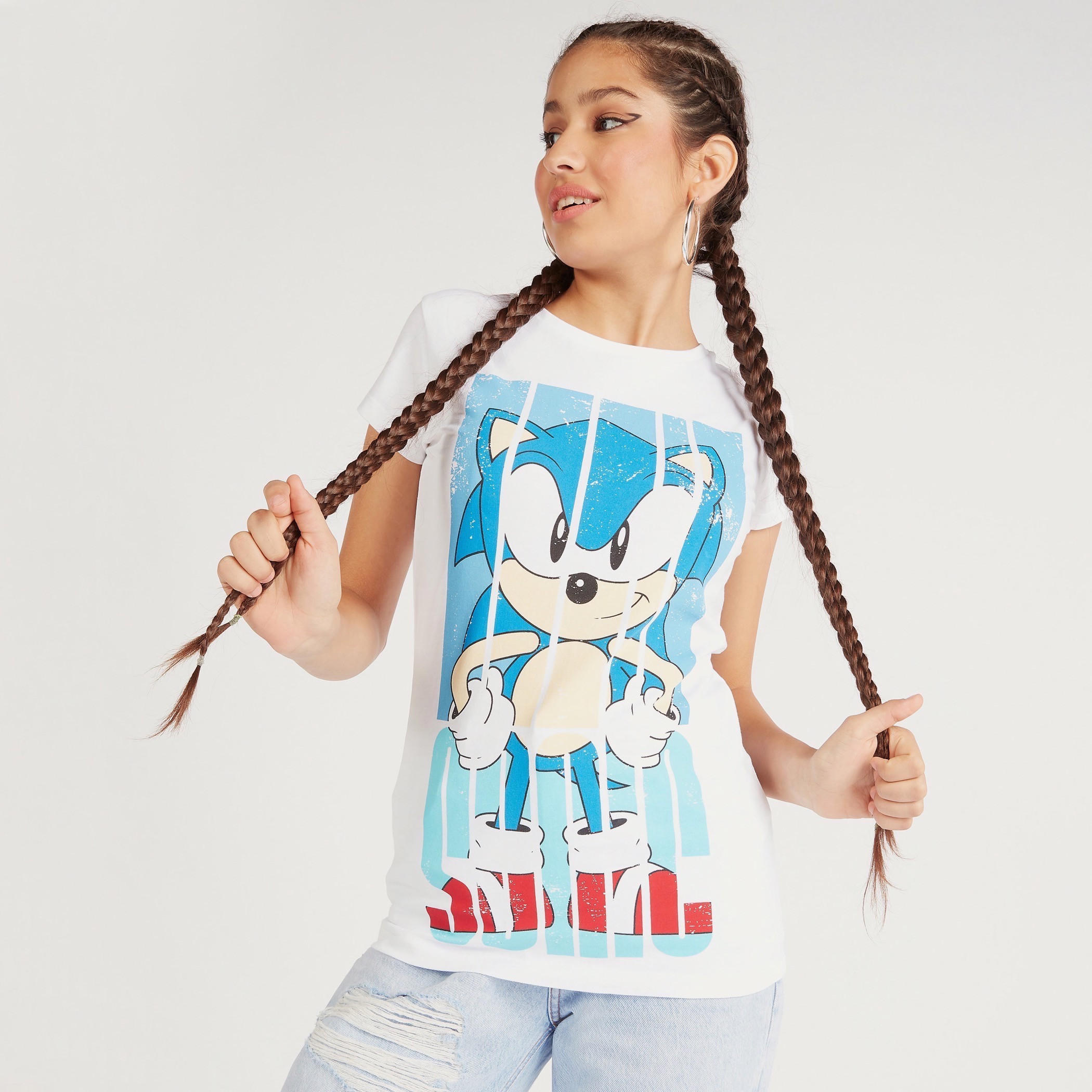 Printed Crew Neck T-shirt with Short Sleeves-women-clothing-tshirts-image-1