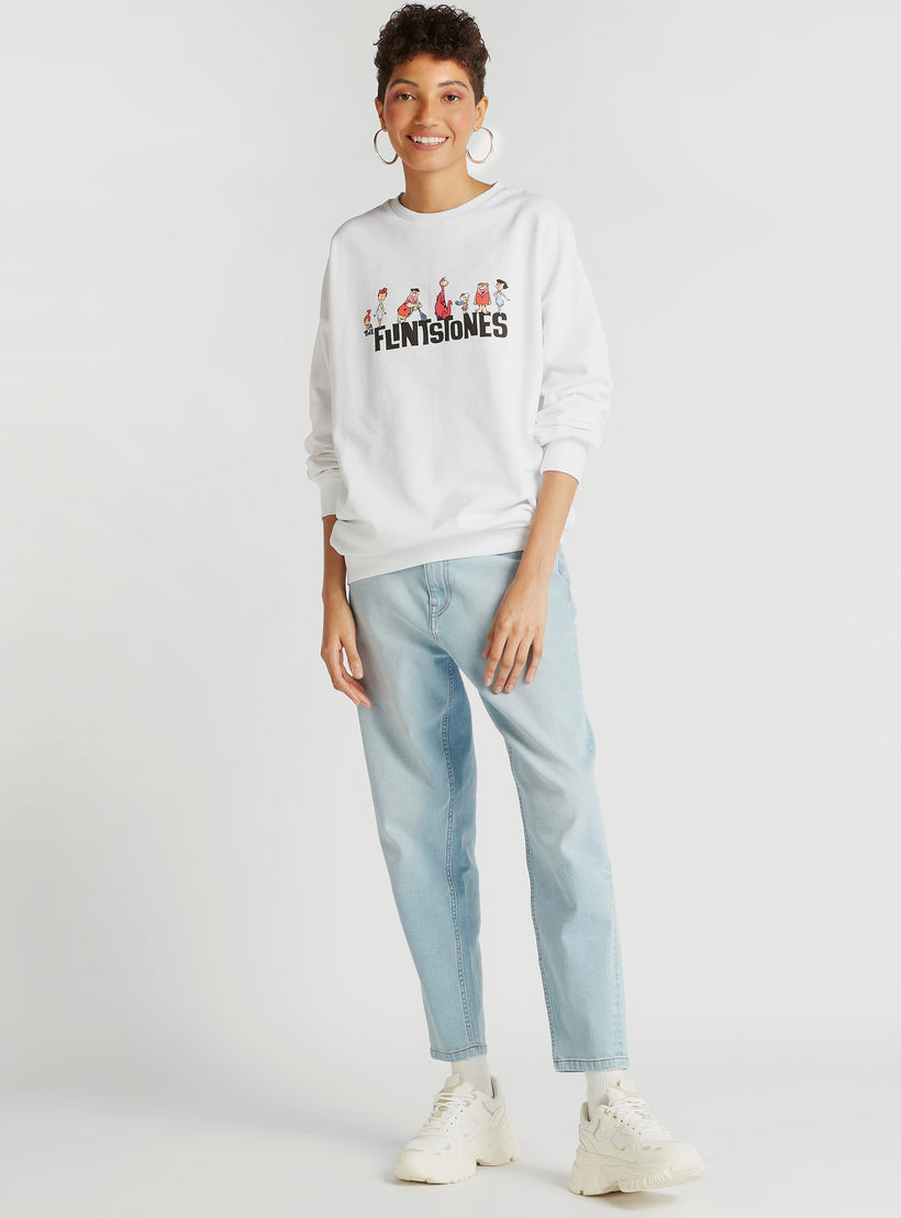 سويت شيرت بأكمام طويلة وياقة ضيّقة وطبعات ذي فلينستون-women-winterwear-hoodiesandsweatshirts-sweatshirts-image-2