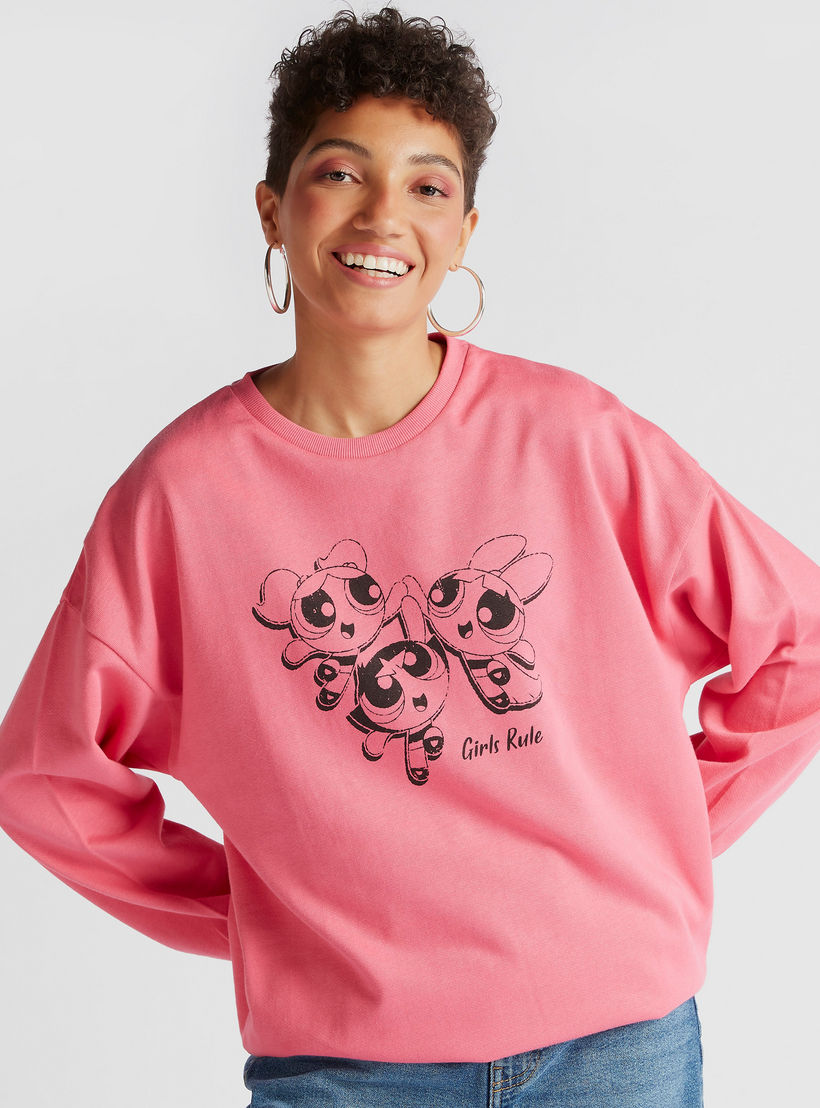 سويت شيرت بياقة ضيّقة وأكمام طويلة وطبعات فتيات القوة-women-winterwear-hoodiesandsweatshirts-sweatshirts-image-1