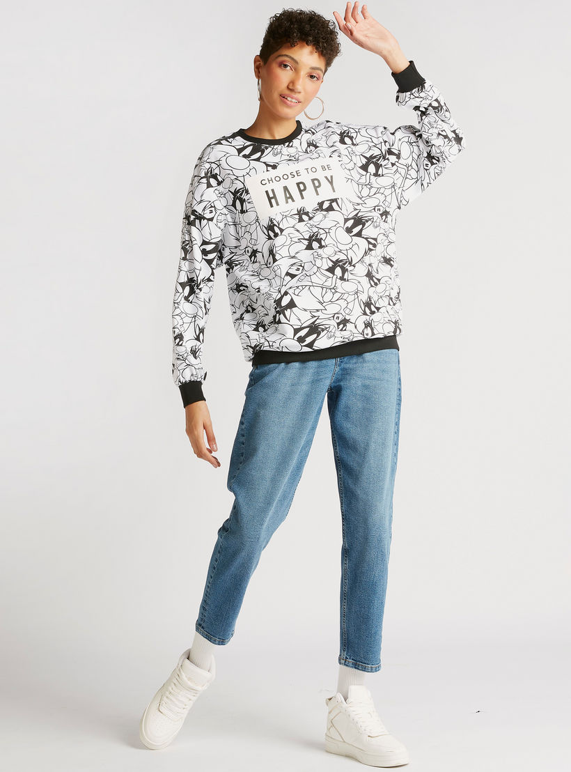 سويت شيرت بطبعة لوني تونز بياقة ضيقة وأكمام طويلة-women-winterwear-hoodiesandsweatshirts-sweatshirts-image-2