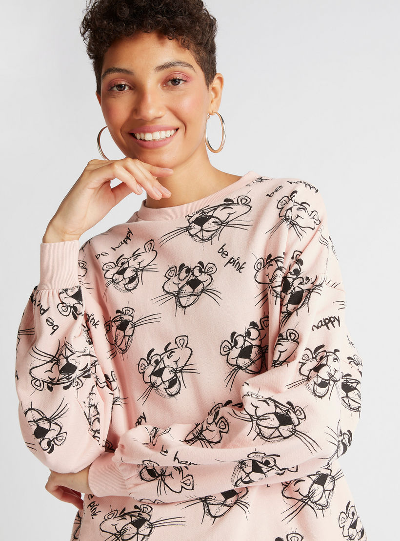 سويت شيرت بياقة ضيقة وأكمام طويلة وطبعات بينك بانثر-women-winterwear-hoodiesandsweatshirts-sweatshirts-image-5