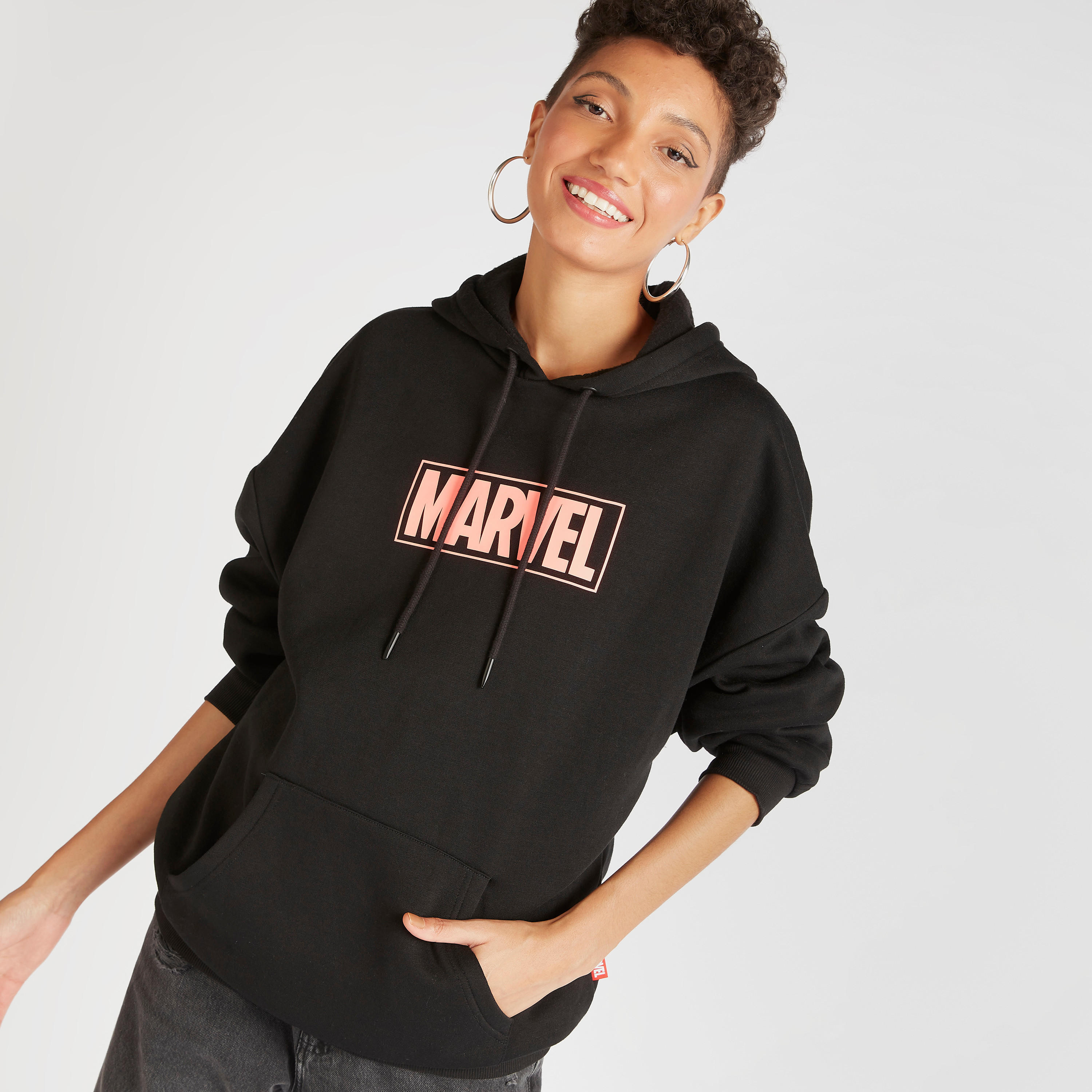 Marvel Print Hooded Sweatshirt with Kangaroo Pocket-women-winterwear-hoodiesandsweatshirts-hoodies-image-1