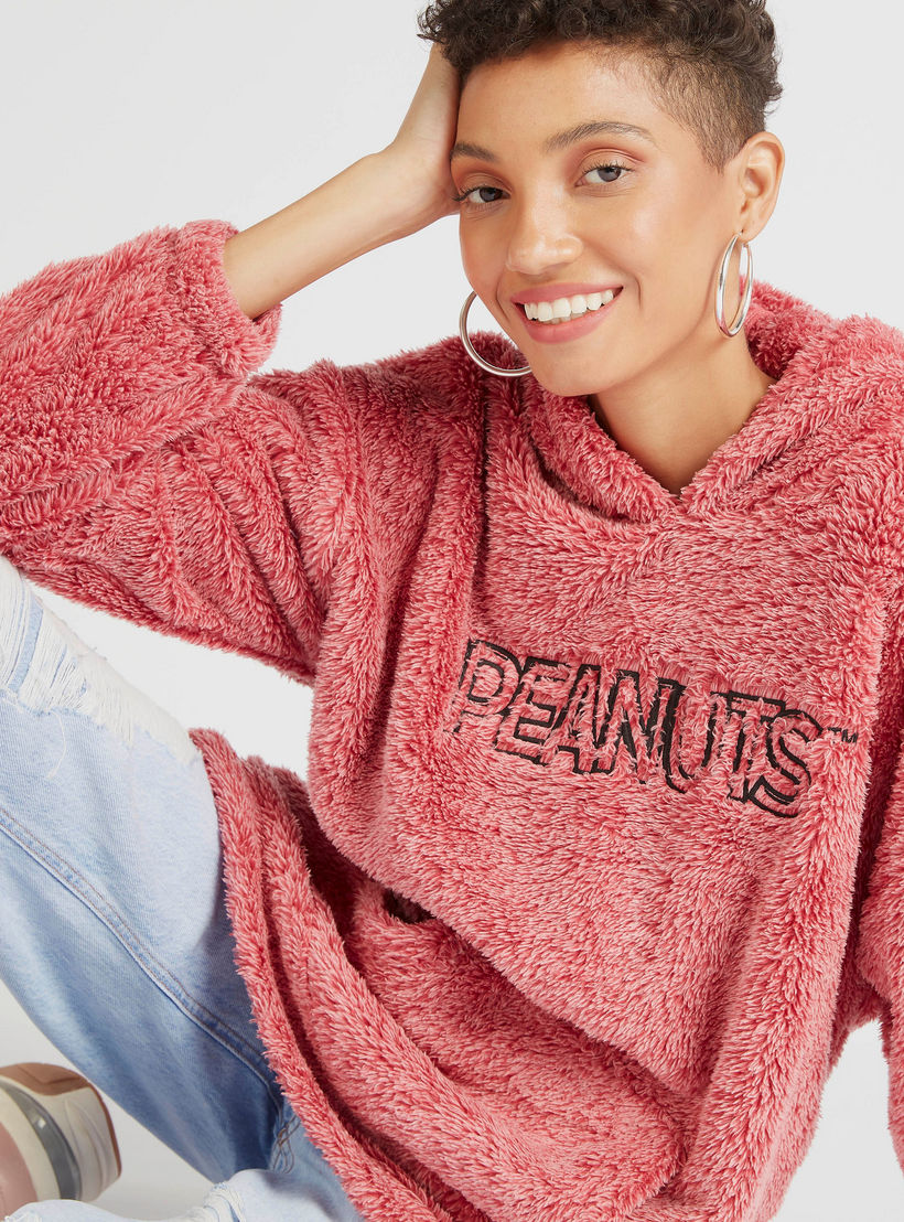 هودي منسوج بأكمام طويلة وجيوب كنغر وتصميم بناتس بارز الملمس-women-winterwear-hoodiesandsweatshirts-hoodies-image-6