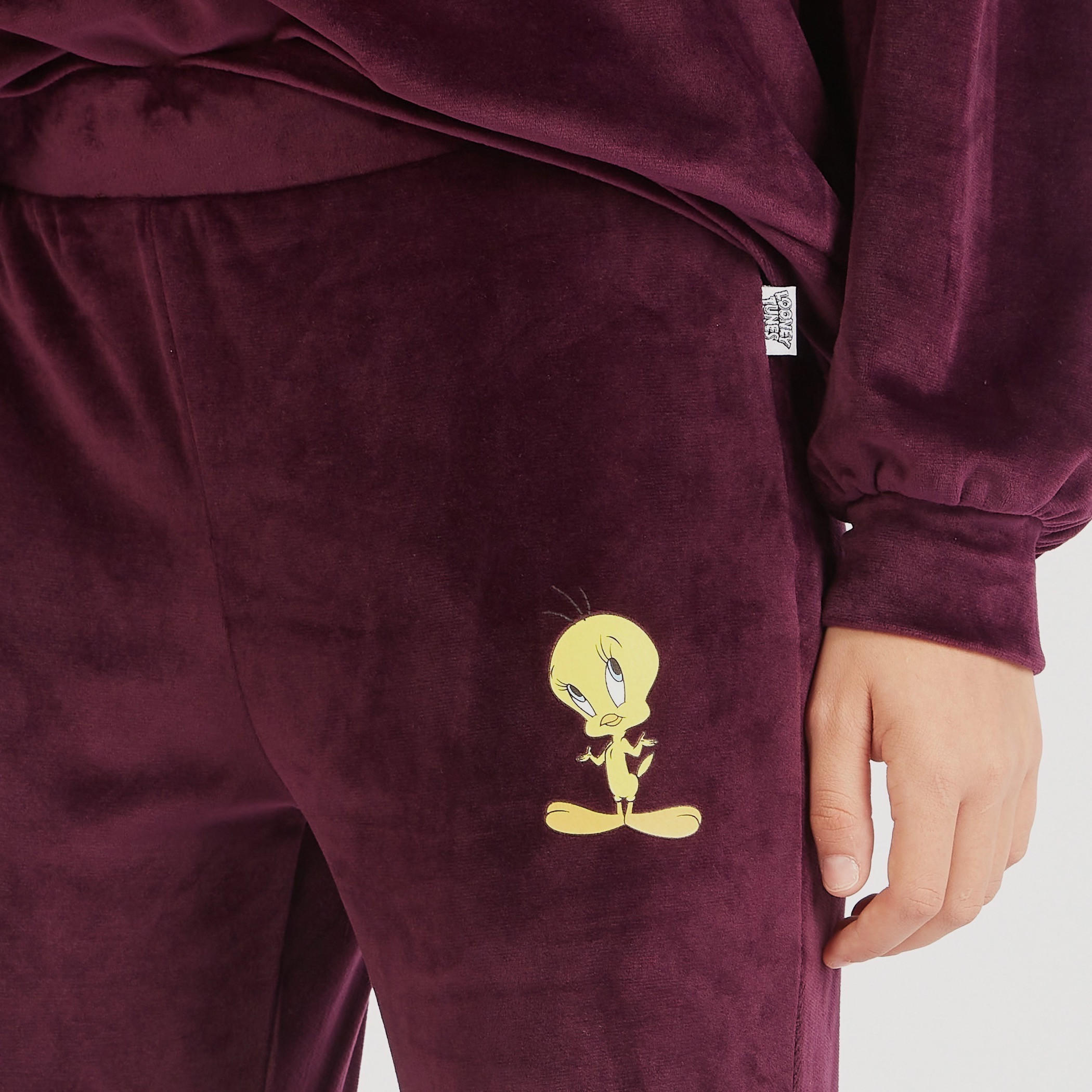بنطلون رياضي بارز الملمس بتصميم تويتي وخصر مطاطي-women-clothing-bottoms-joggers-image-3