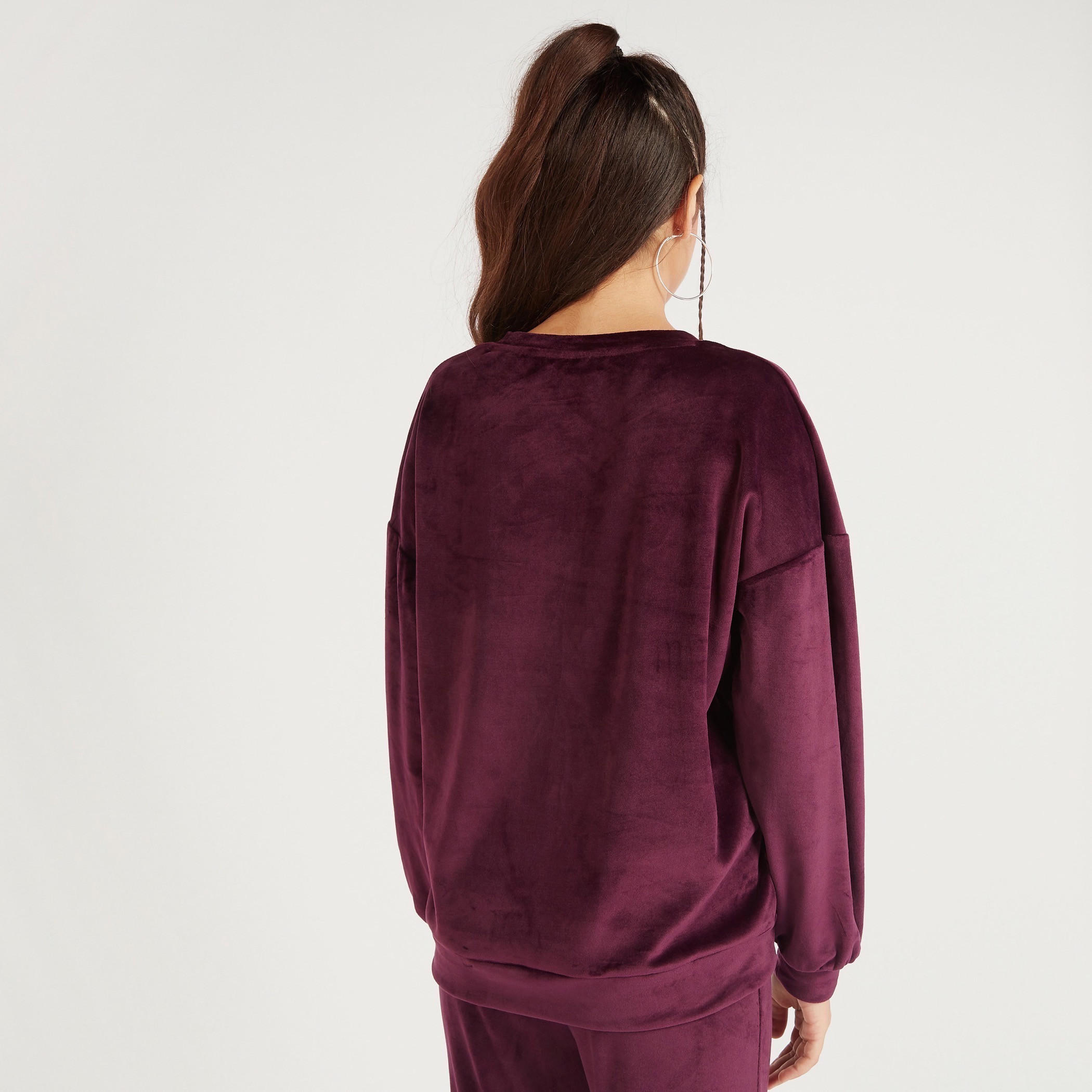 سويت شيرت بارز الملمس بياقة ضيقة وأكمام طويلة وتصميم تويتي-women-winterwear-hoodiesandsweatshirts-sweatshirts-image-4