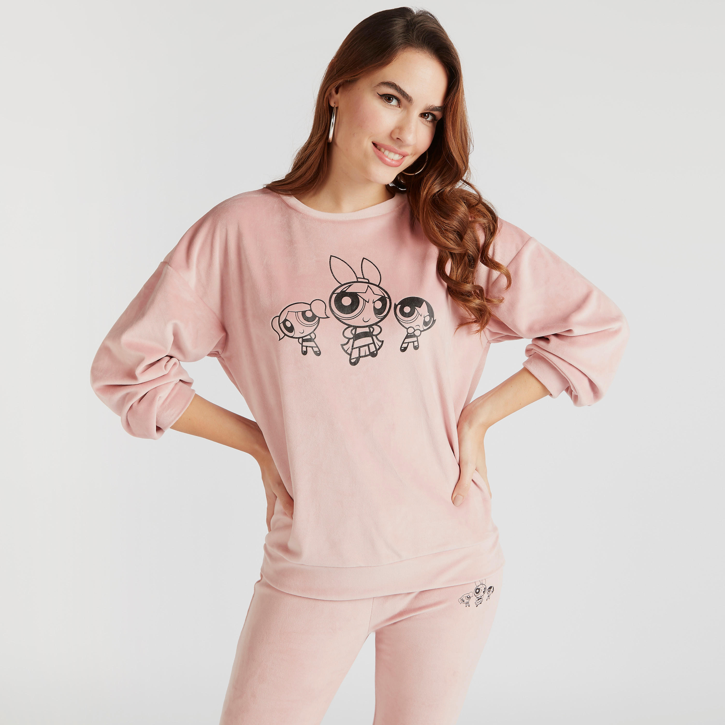 Power Puff Girls Print Crew Neck Sweatshirt with Long Sleeves-women-winterwear-hoodiesandsweatshirts-sweatshirts-image-1