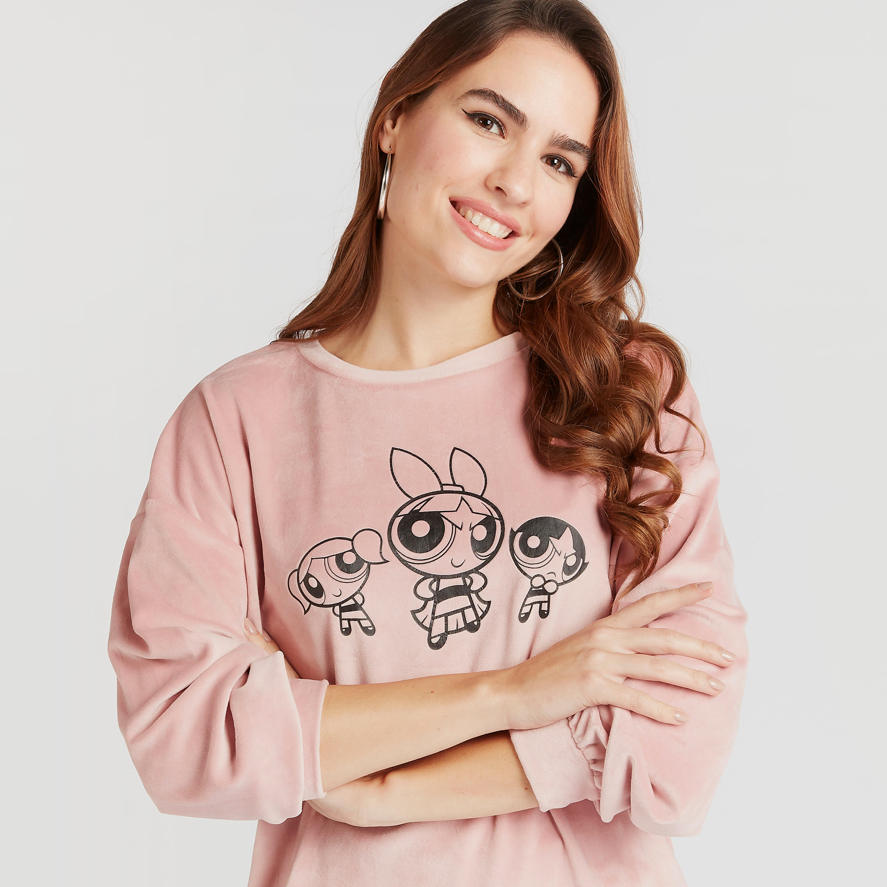 Power Puff Girls Print Crew Neck Sweatshirt with Long Sleeves-women-winterwear-hoodiesandsweatshirts-sweatshirts-image-3