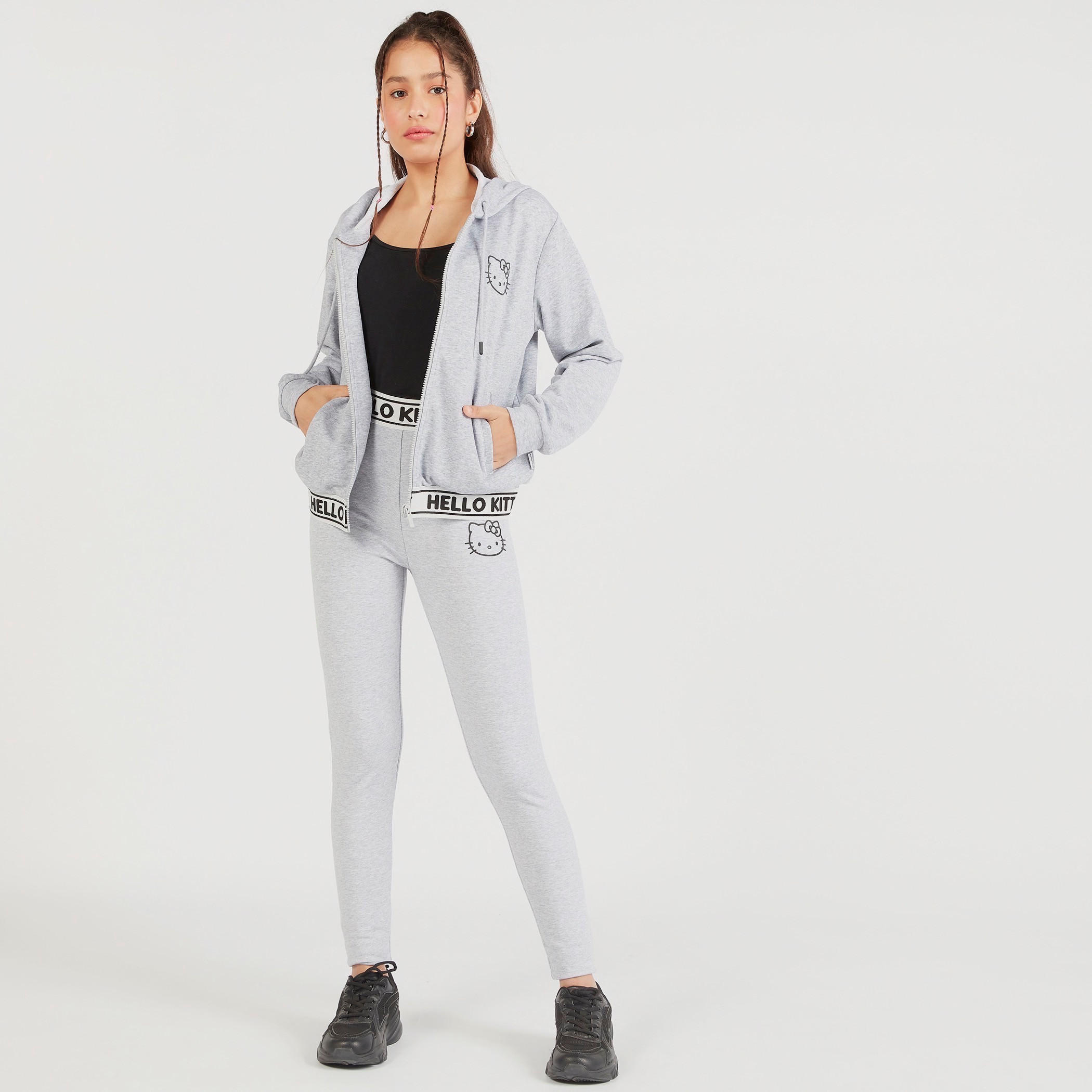 Hello Kitty Print Zip Through Hooded Jacket with Long Sleeves-women-winterwear-coatsandjackets-jackets-image-2