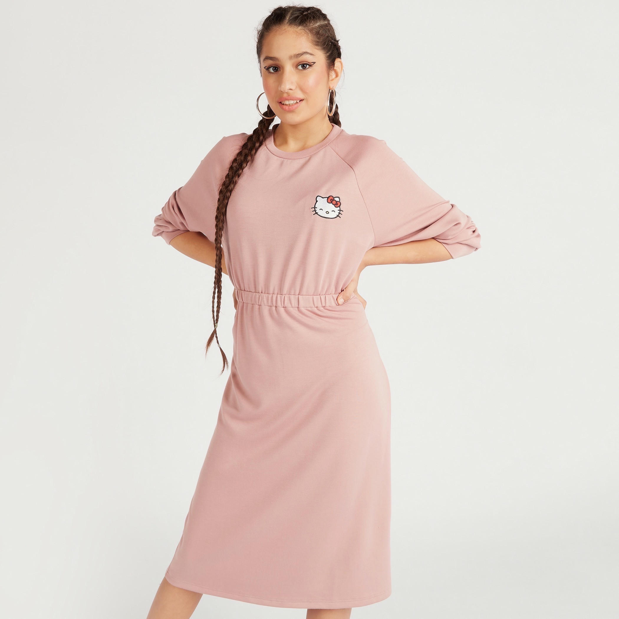 فستان ميدي واسع بتصميم هالو كيتي وأكمام طويلة-women-clothing-dresses-image-5