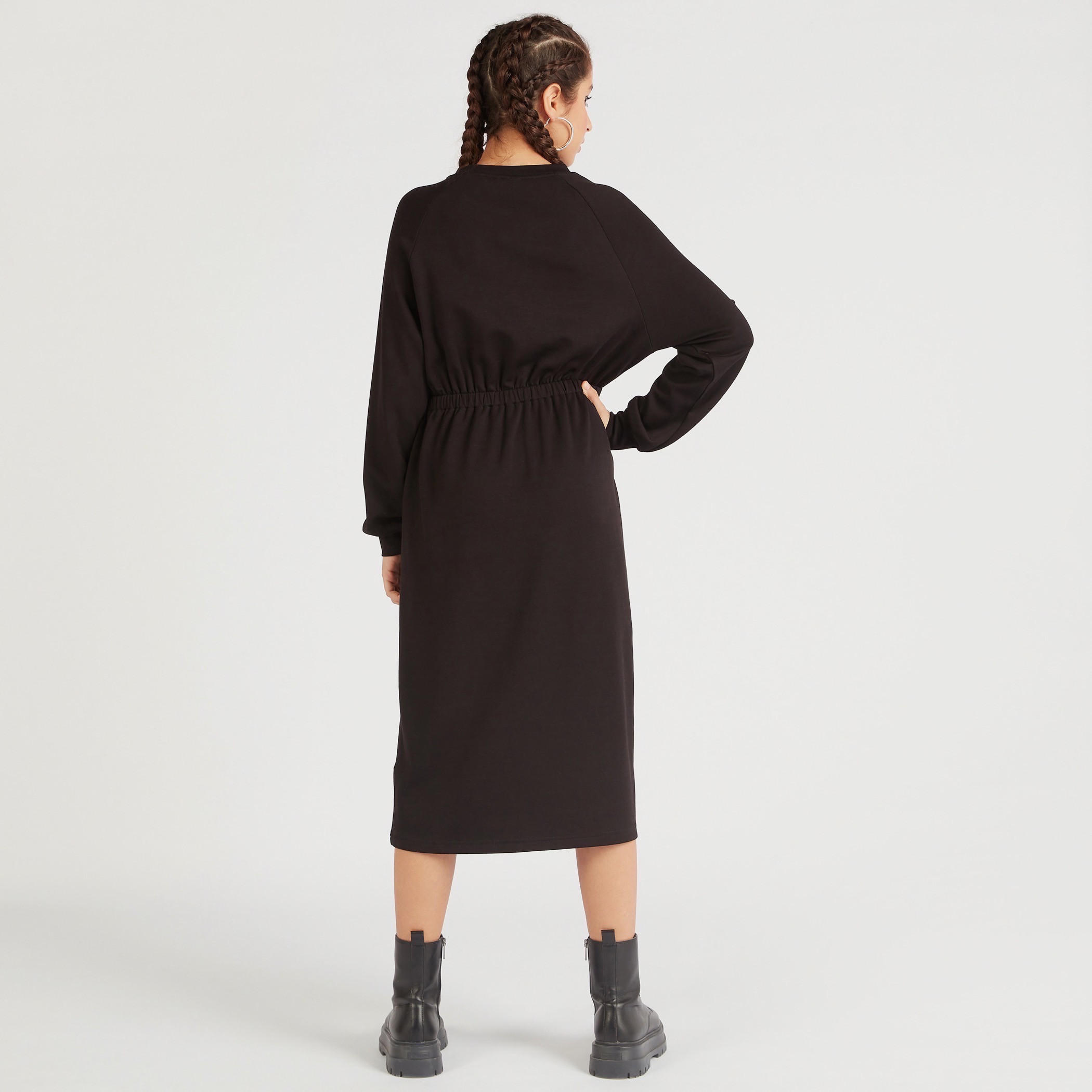 فستان ميدي واسع بتصميم بينك بانتر وأكمام طويلة وخصر مطاطي-women-clothing-dresses-image-4