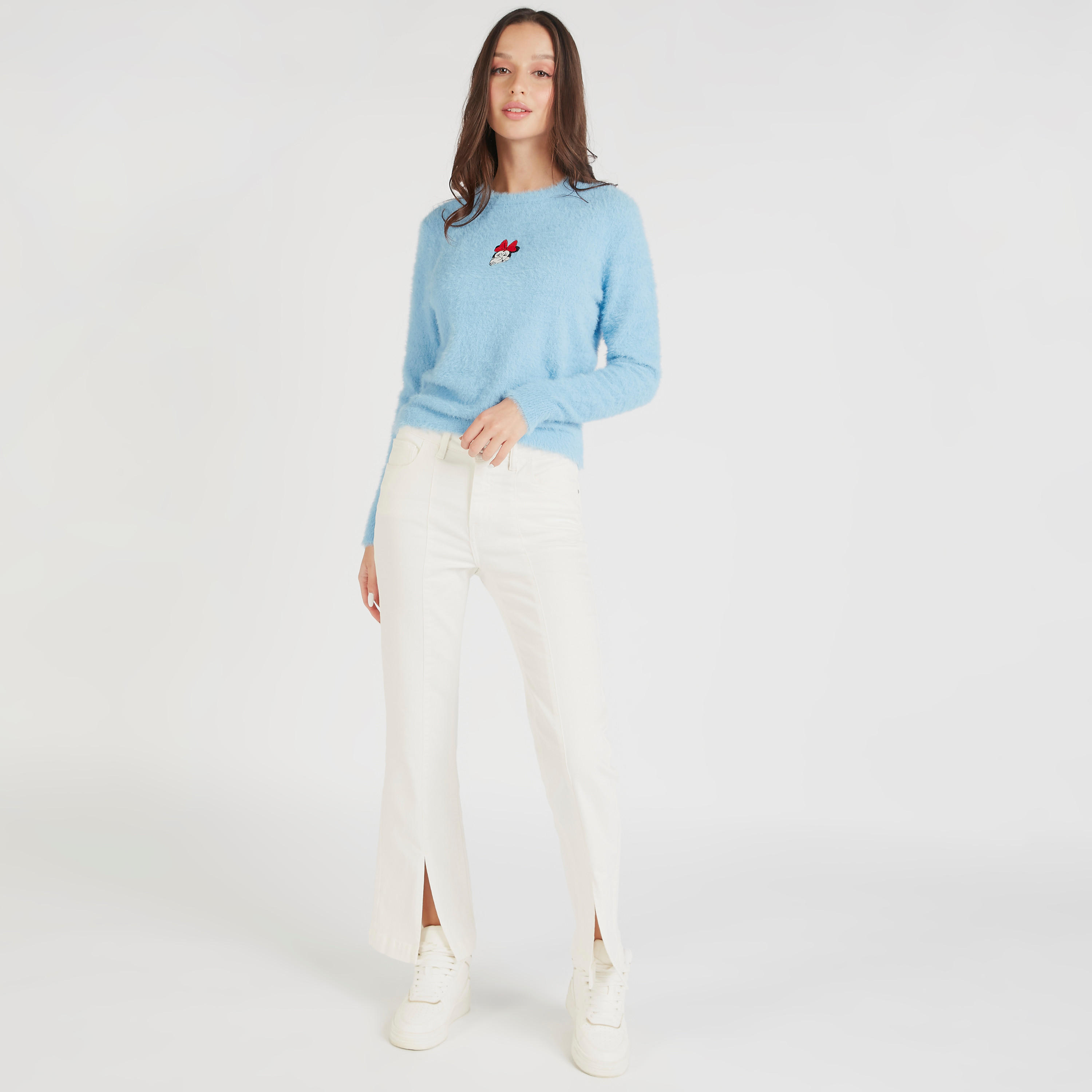 كنزة بطبعات ميني ماوس بارزة الملمس وياقة ضيقة وأكمام طويلة-women-clothing-cardigansandjumpers-jumpers-image-2