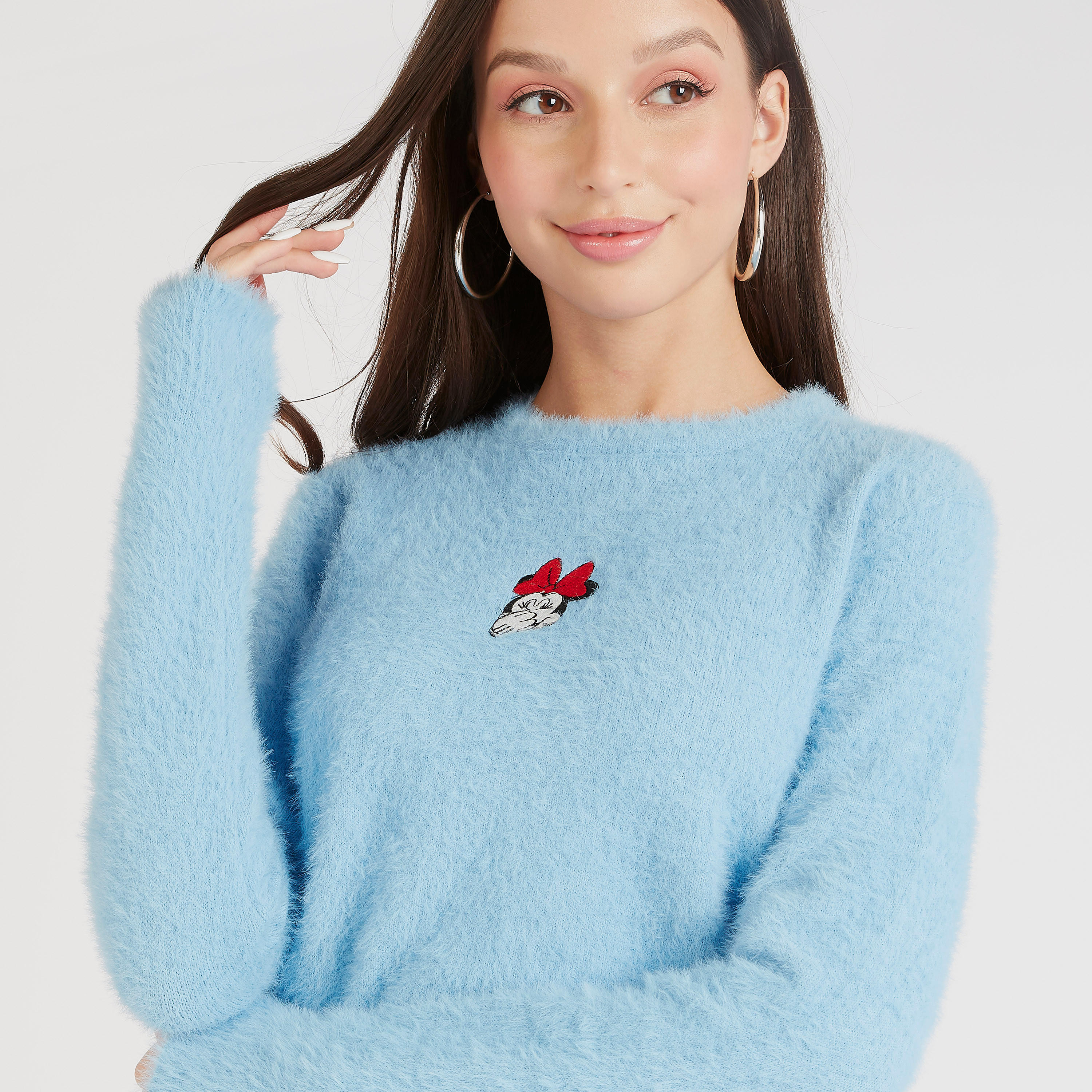 كنزة بطبعات ميني ماوس بارزة الملمس وياقة ضيقة وأكمام طويلة-women-clothing-cardigansandjumpers-jumpers-image-3