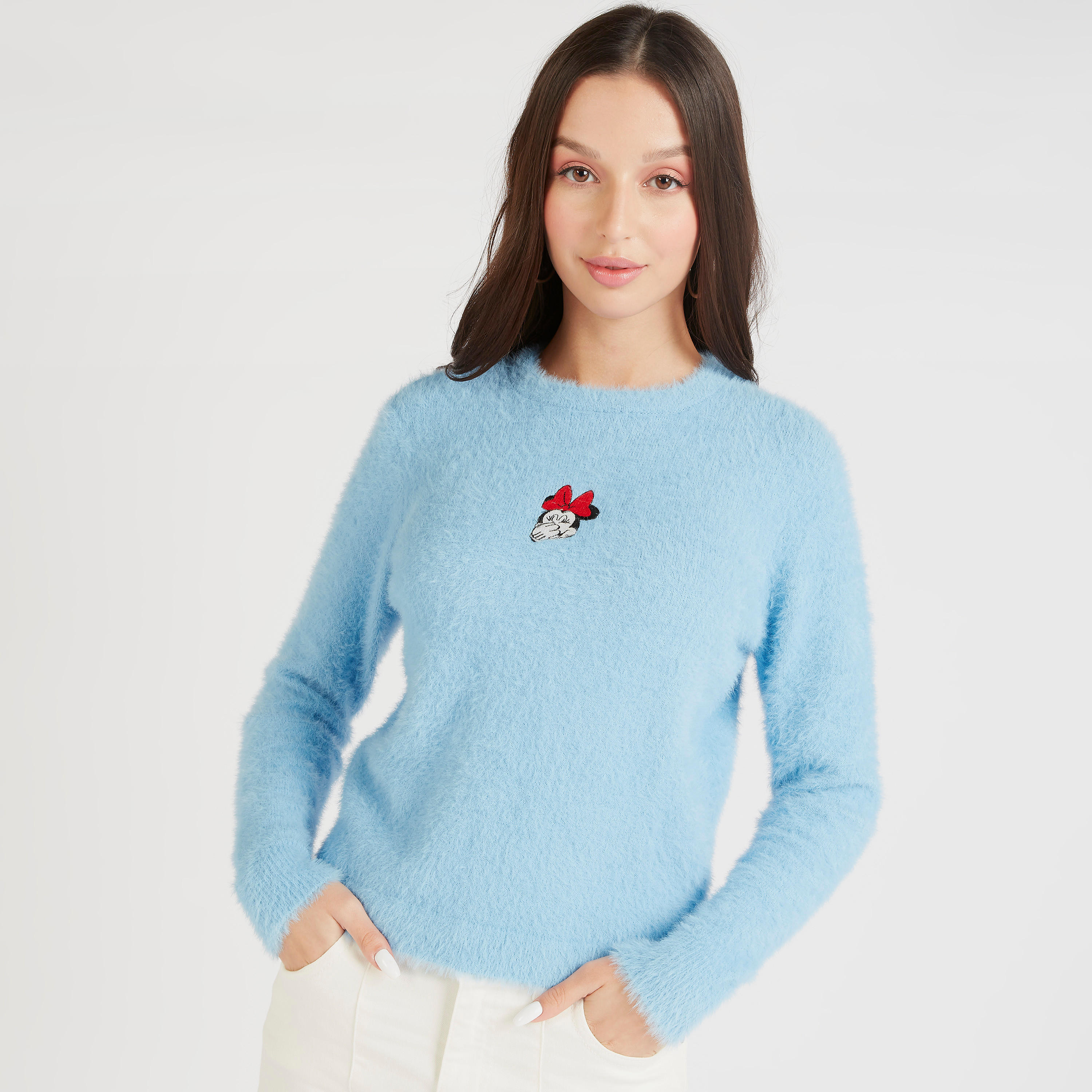 كنزة بطبعات ميني ماوس بارزة الملمس وياقة ضيقة وأكمام طويلة-women-clothing-cardigansandjumpers-jumpers-image-5
