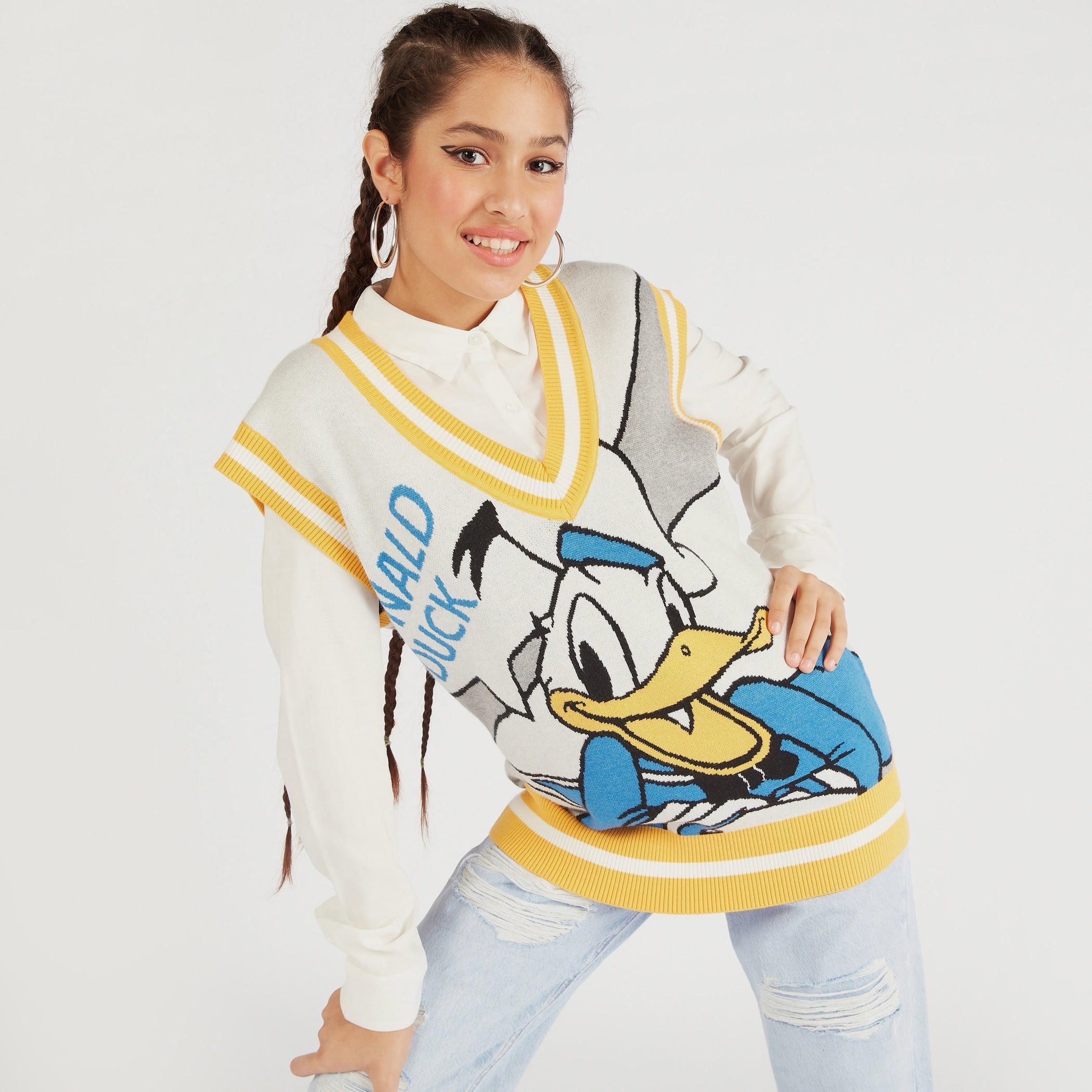 كنزة دون أكمام بياقة V وطبعات دونالد داك-women-clothing-cardigansandjumpers-jumpers-image-1