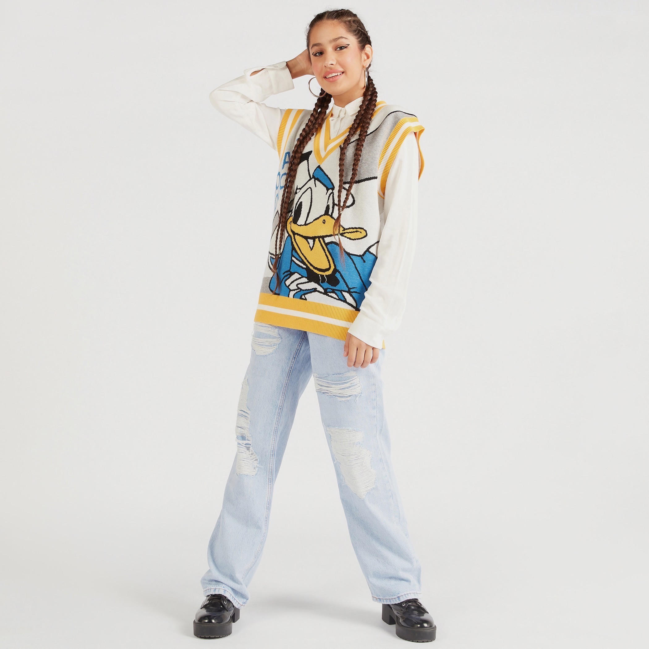 كنزة دون أكمام بياقة V وطبعات دونالد داك-women-clothing-cardigansandjumpers-jumpers-image-2