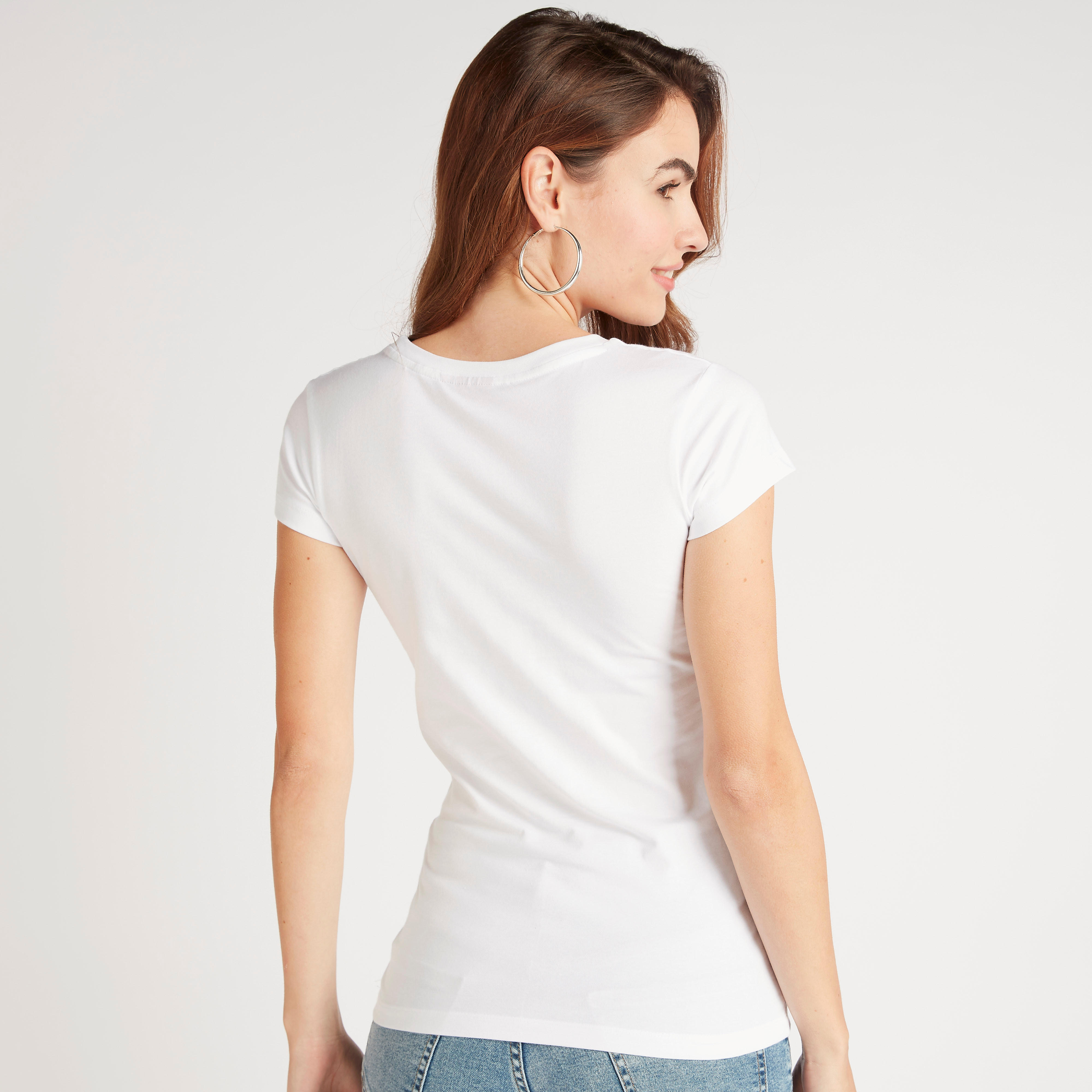Snoopy Print Crew Neck T-shirt with Cap Sleeves-women-clothing-tshirts-image-4