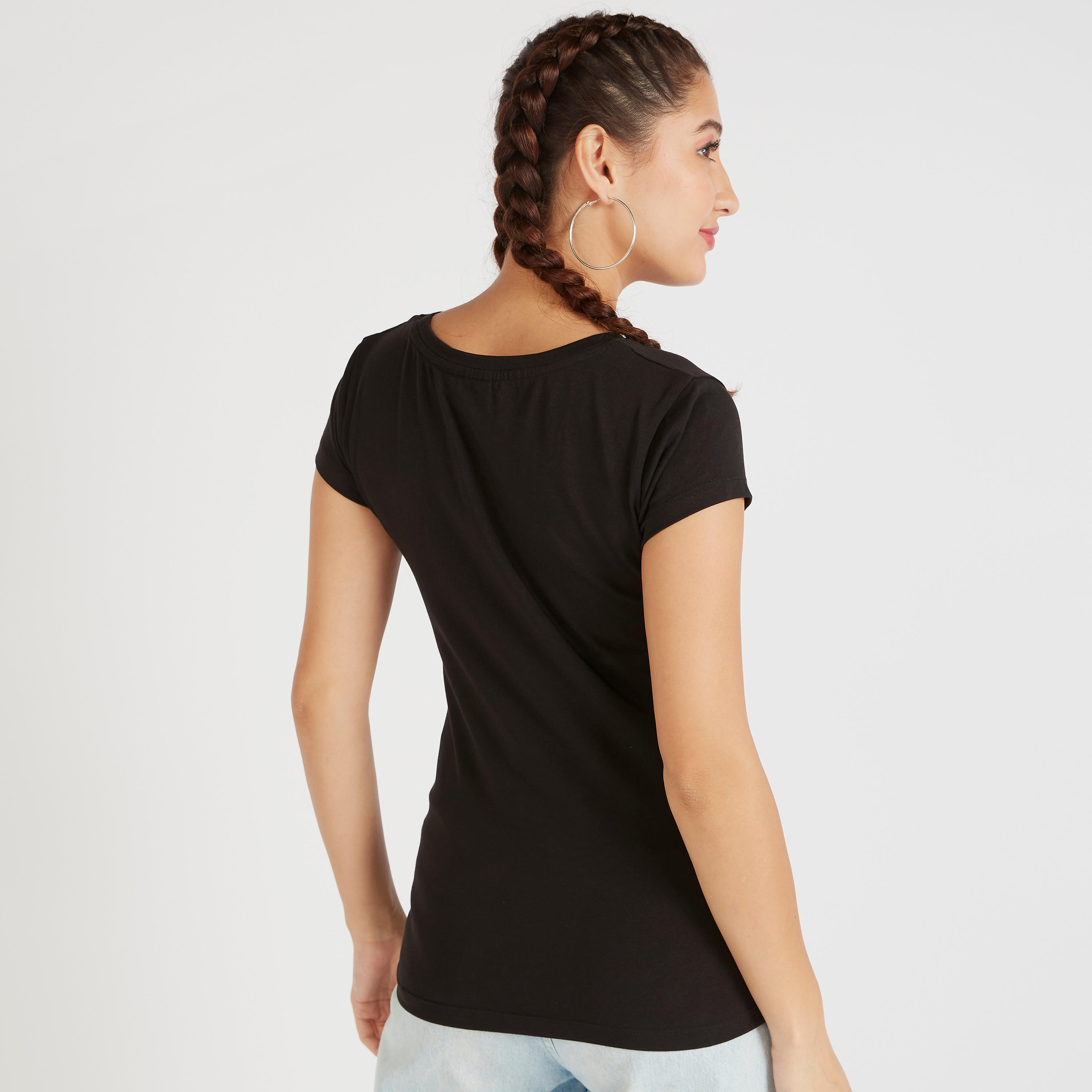 Alice in Wonderland Print Crew Neck T-shirt with Cap Sleeves-women-clothing-tshirts-image-4