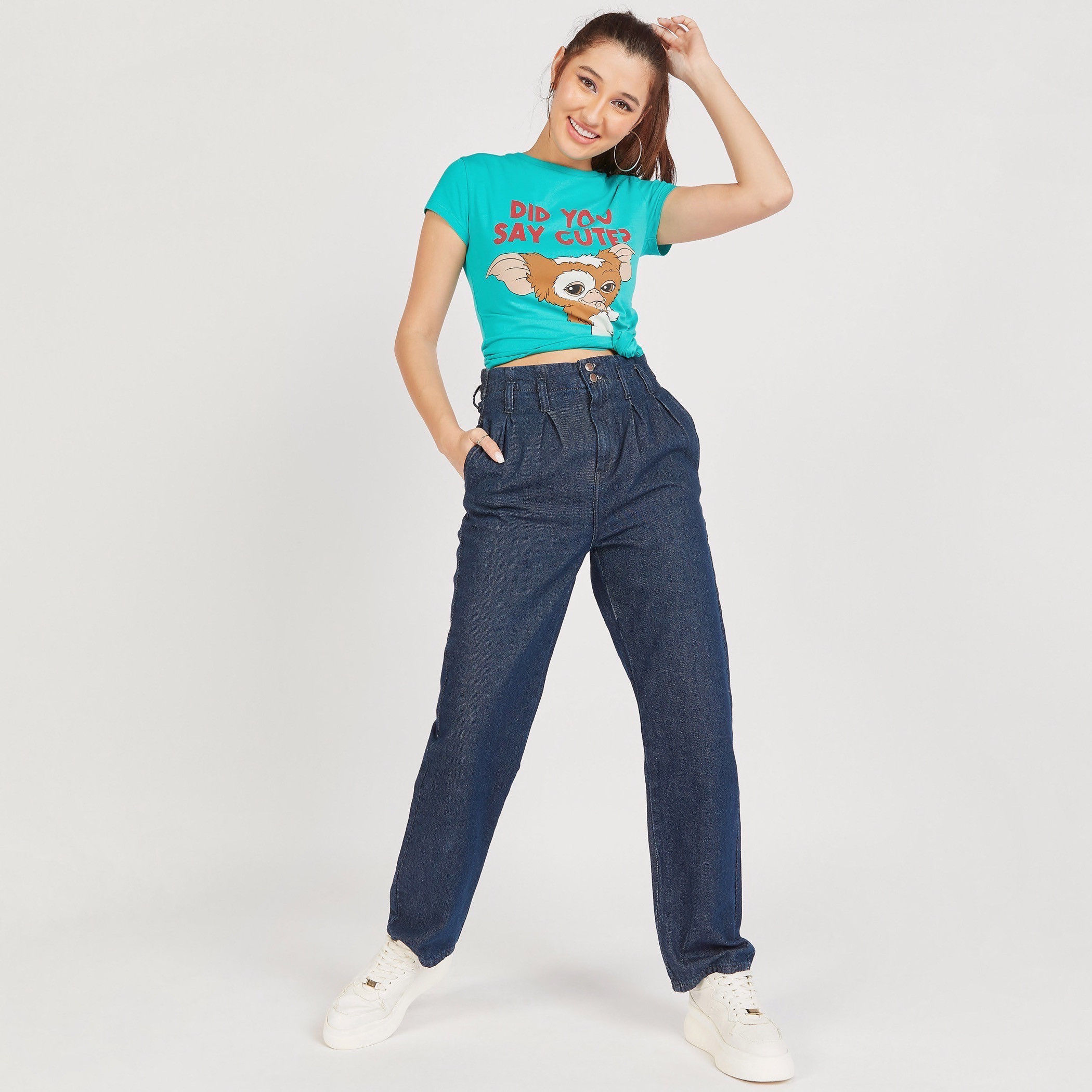 Gremlin Print Crew Neck T-shirt with Short Sleeves-women-clothing-tshirts-image-1