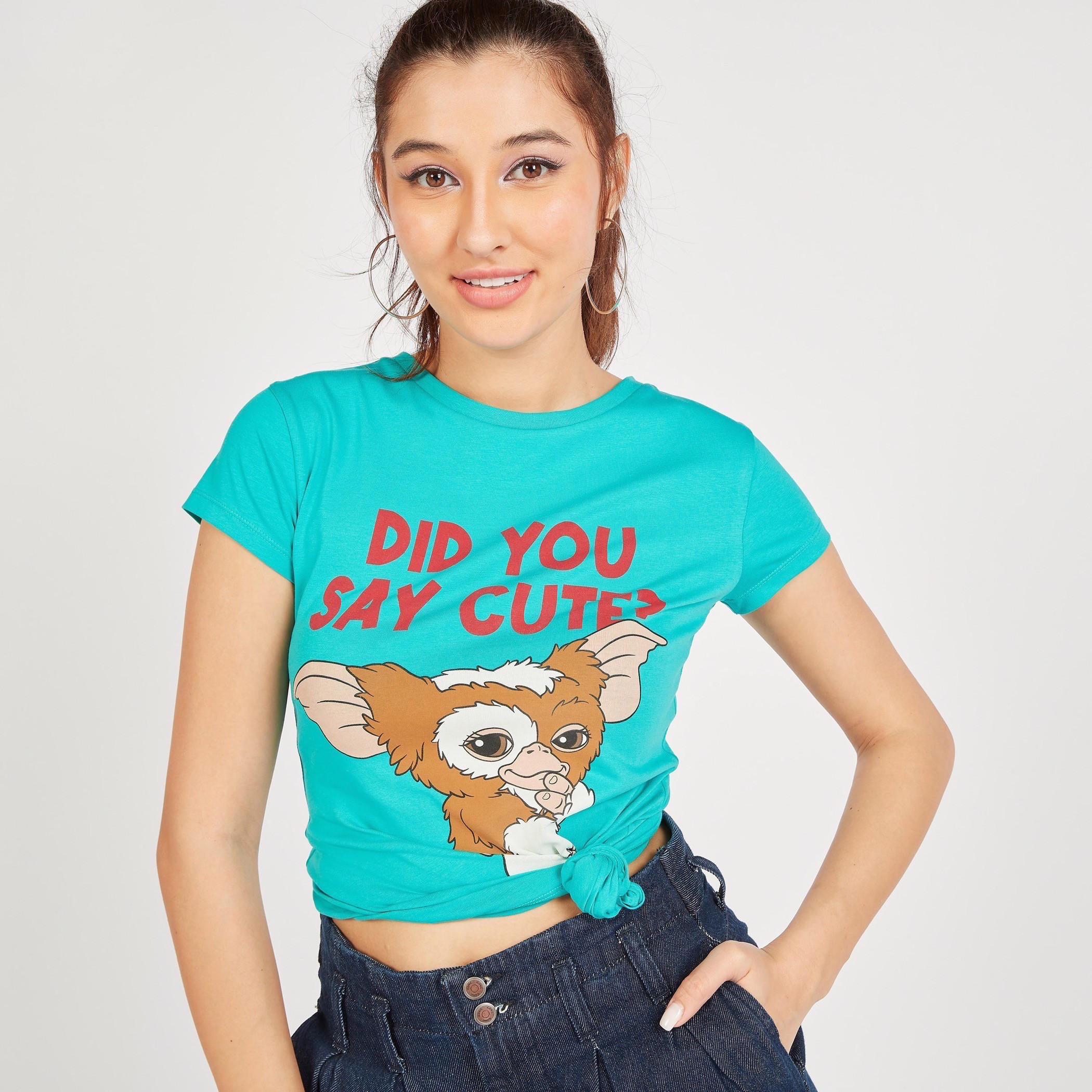 Gremlin Print Crew Neck T-shirt with Short Sleeves-women-clothing-tshirts-image-2