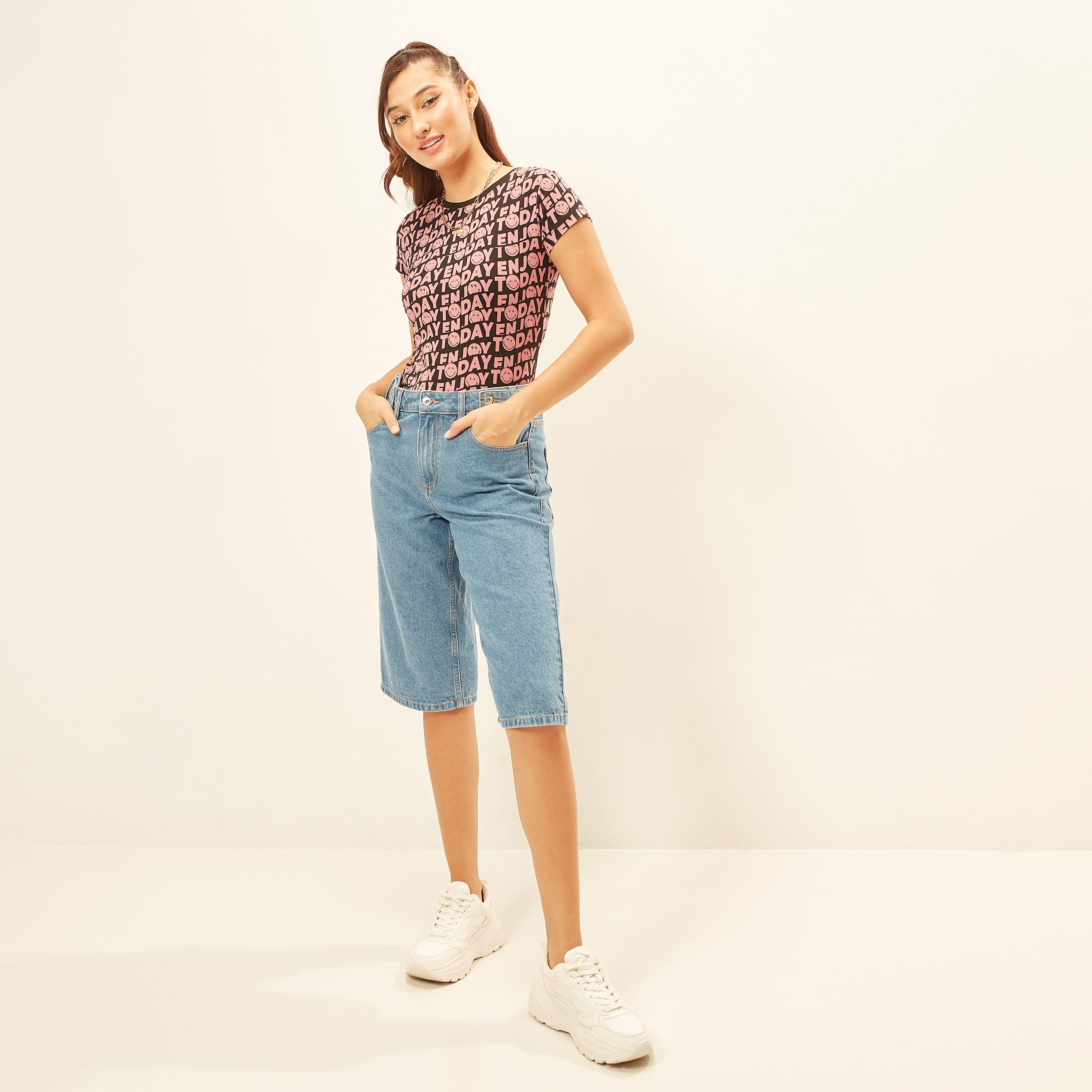 Printed Crew Neck T-shirt with Short Sleeves-women-clothing-tshirts-image-5