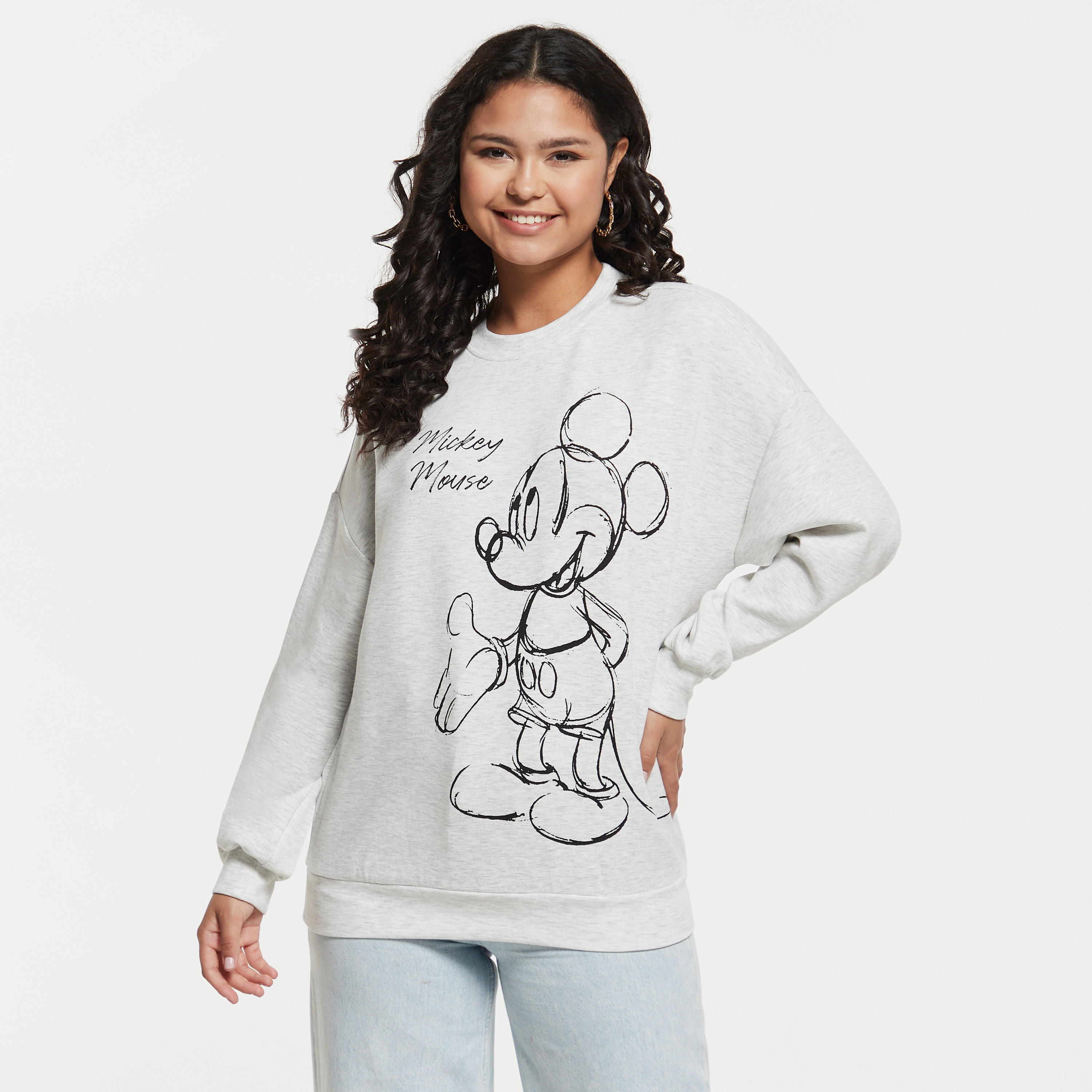 Mickey Mouse Print Crew Neck Sweatshirt with Long Sleeves-women-winterwear-hoodiesandsweatshirts-sweatshirts-image-1