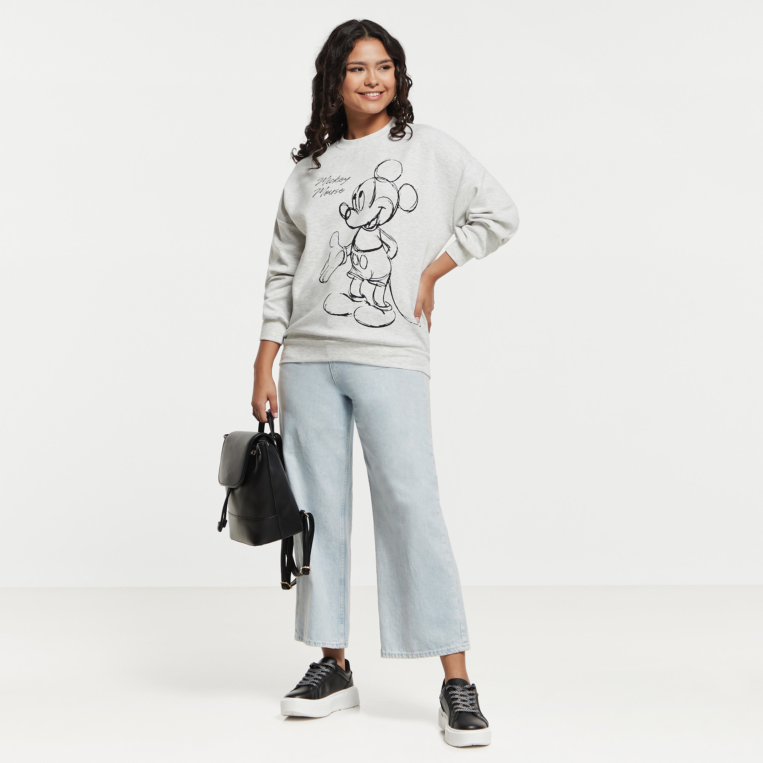 Mickey Mouse Print Crew Neck Sweatshirt with Long Sleeves-women-winterwear-hoodiesandsweatshirts-sweatshirts-image-2
