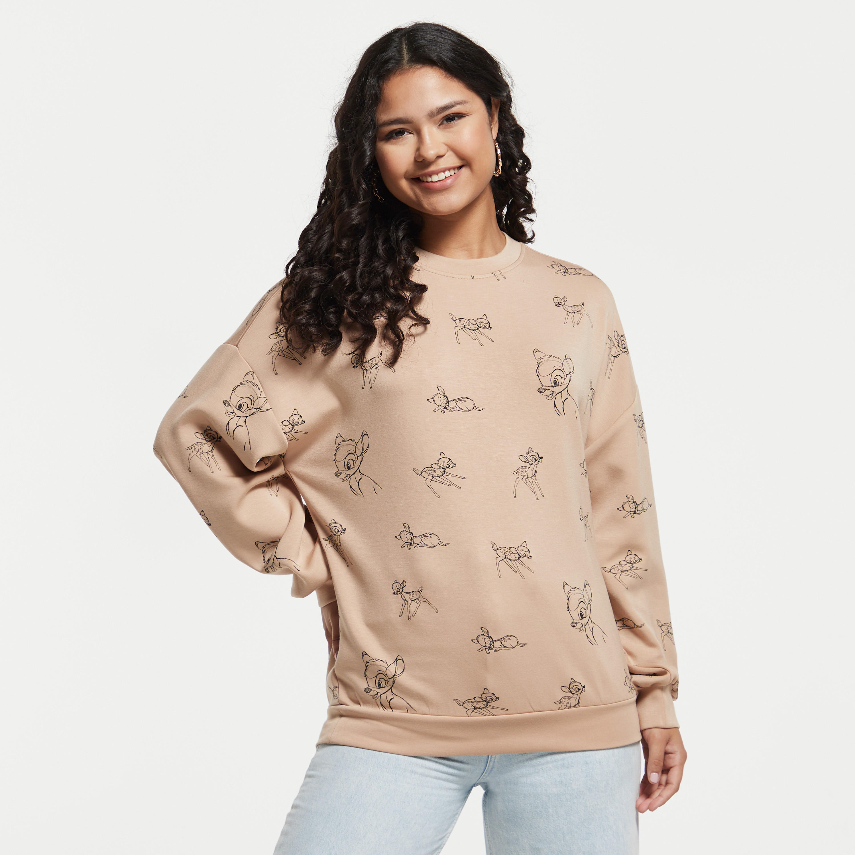 سويت شيرت بياقة ضيقة وأكمام طويلة وطبعات بامبي-women-winterwear-hoodiesandsweatshirts-sweatshirts-image-1