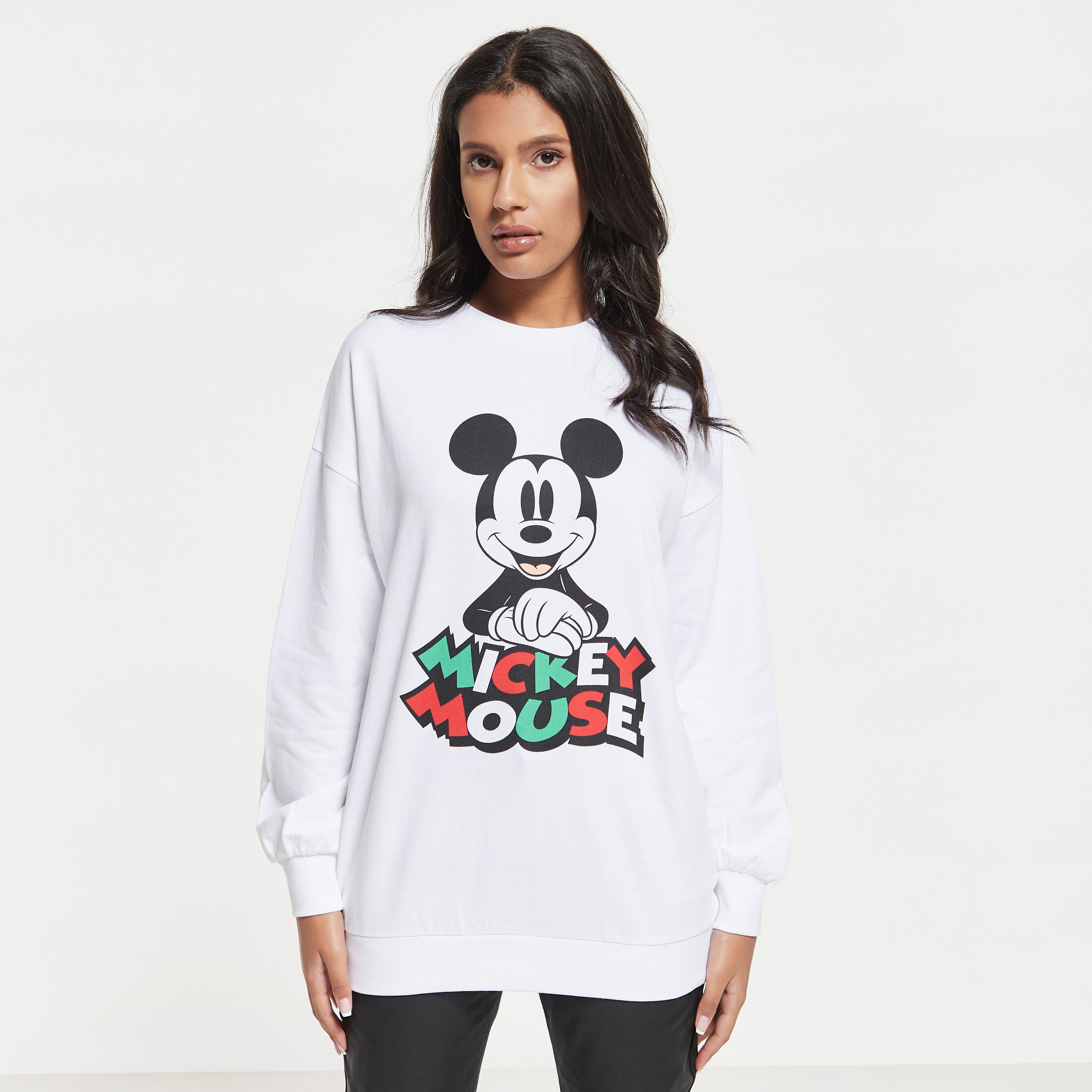 سويت شيرت بياقة ضيقة وأكمام طويلة وطبعات ميكي ماوس-women-winterwear-hoodiesandsweatshirts-sweatshirts-image-1