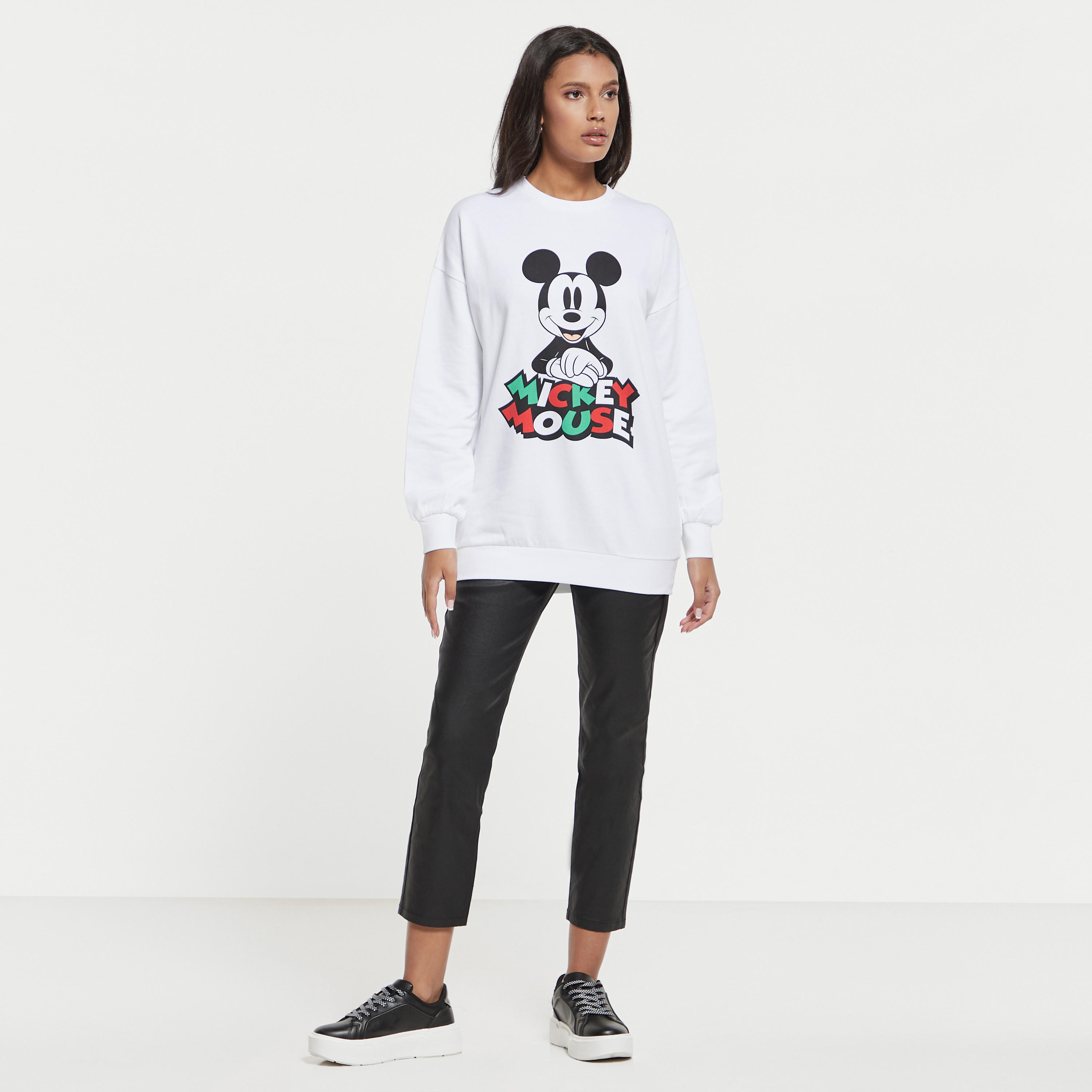 Mickey Mouse Print Crew Neck Sweatshirt with Long Sleeves-women-winterwear-hoodiesandsweatshirts-sweatshirts-image-2