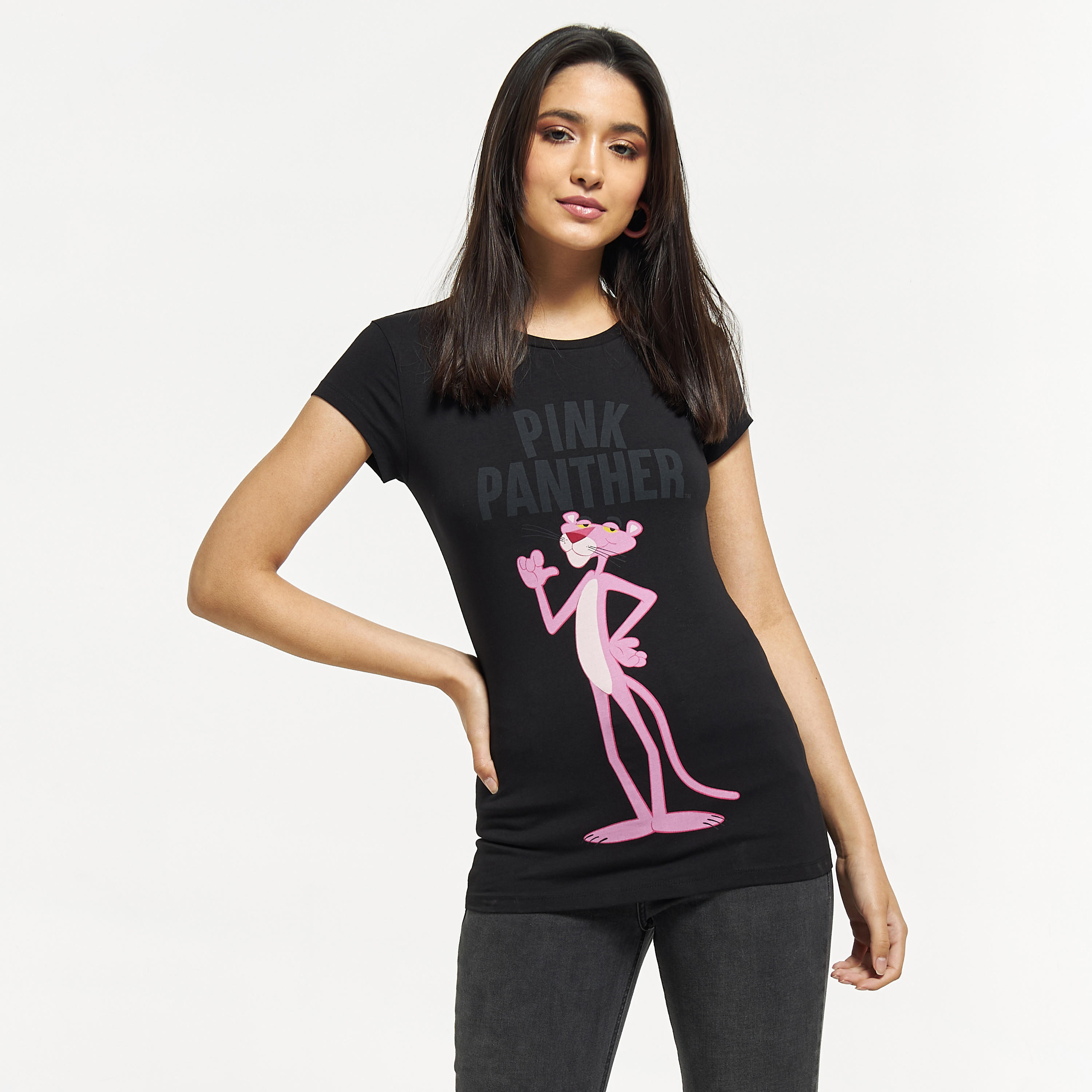 تيشيرت بياقة مستديرة وأكمام كاب وطبعات بينك بانثر-women-clothing-tshirts-image-1