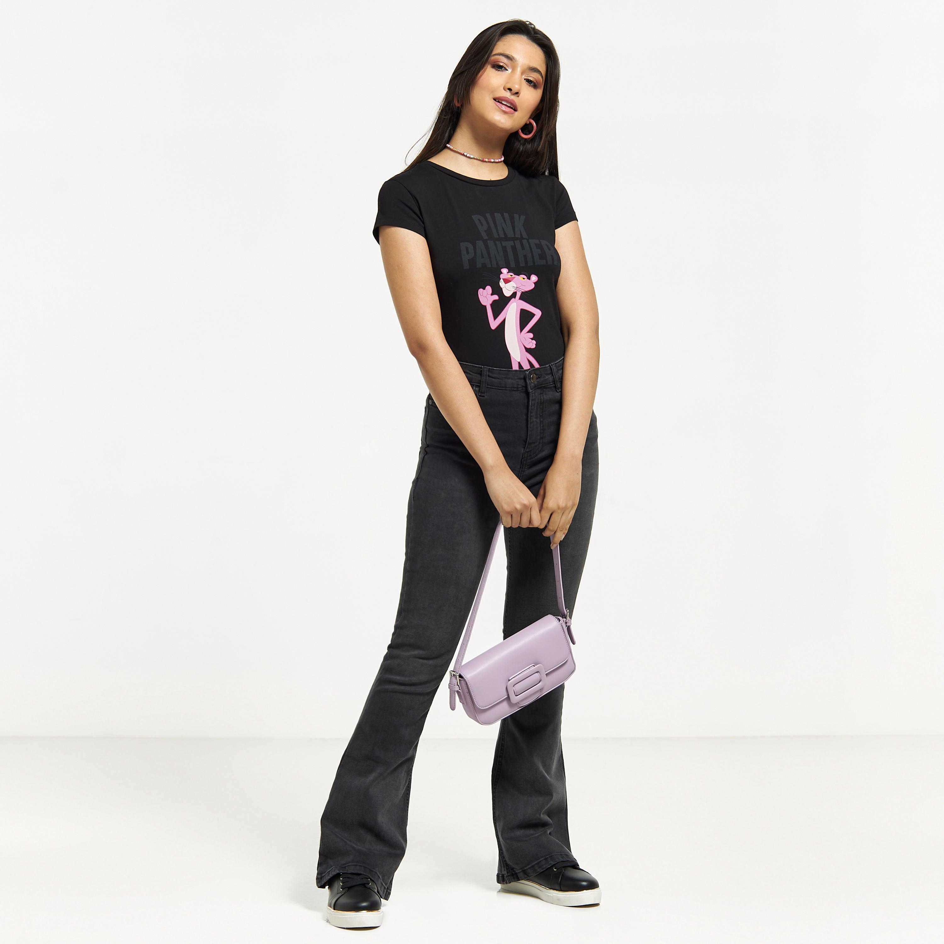تيشيرت بياقة مستديرة وأكمام كاب وطبعات بينك بانثر-women-clothing-tshirts-image-2