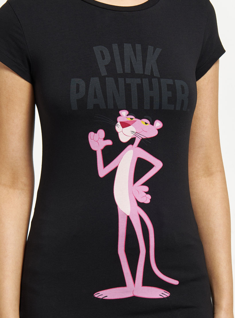 تيشيرت بياقة مستديرة وأكمام كاب وطبعات بينك بانثر-women-clothing-tshirts-image-4